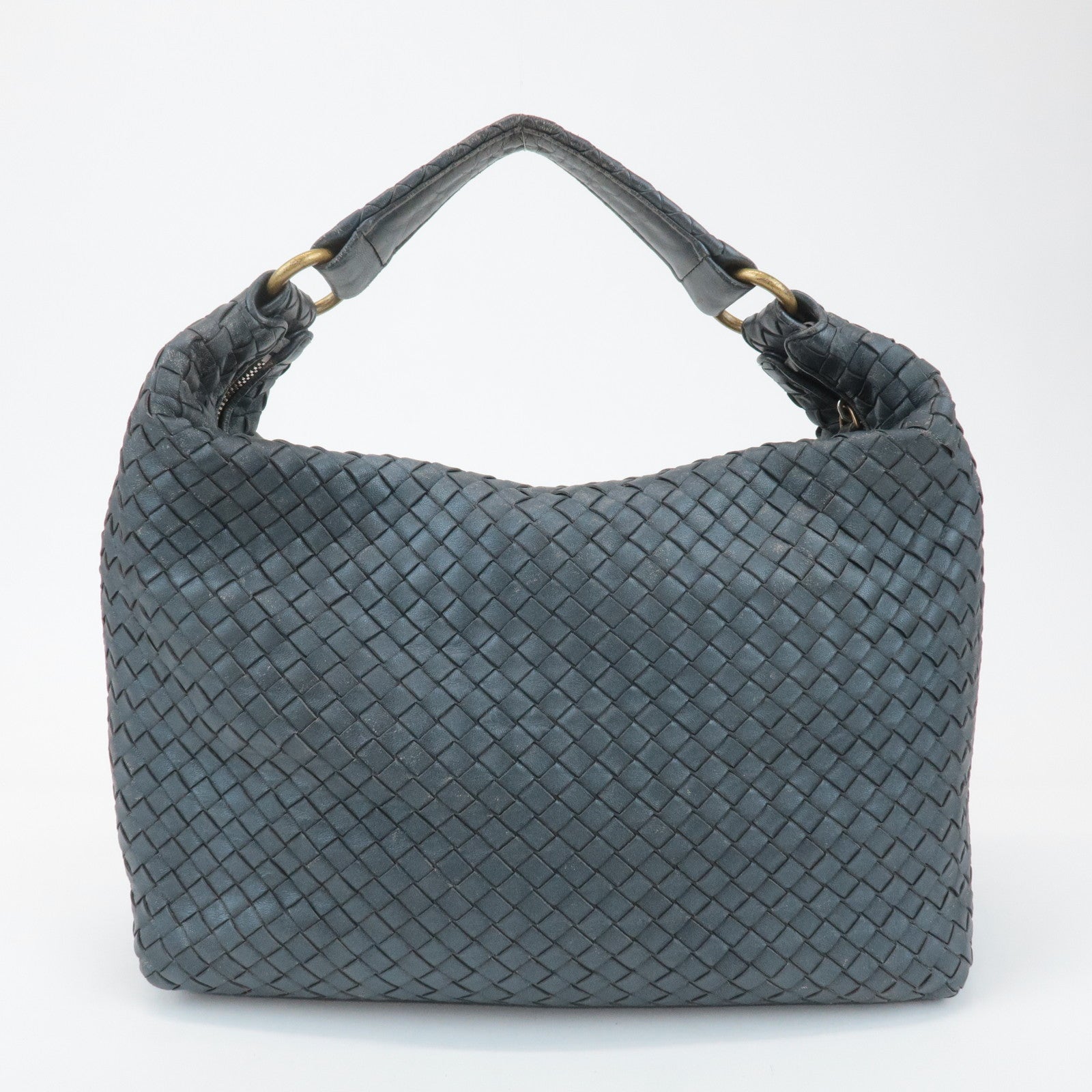 BOTTEGA VENETA Intrecciato Leather Shoulder Bag Gray 181347 Used