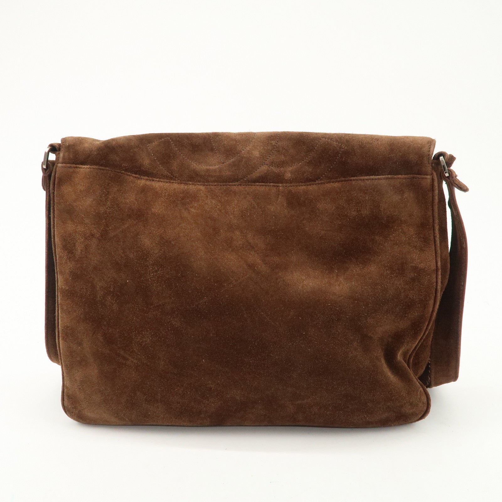 CHANEL Triple COCO Mark Suede Shoulder Bag Brown Silver Used