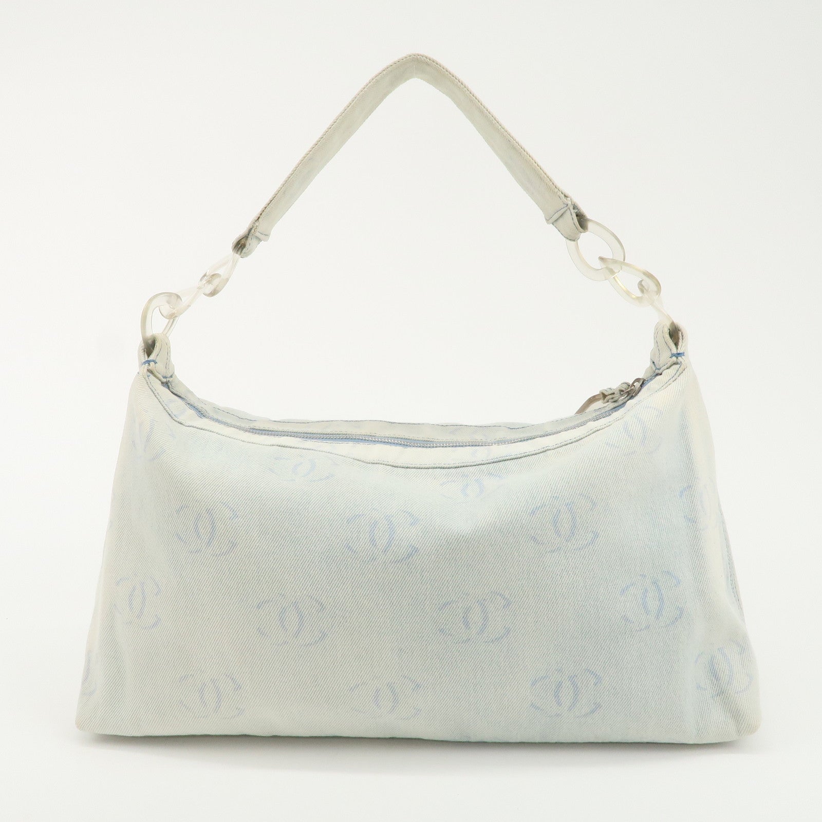 CHANEL Denim Plastic COCO Mark One Shoulder Bag Light Blue Used