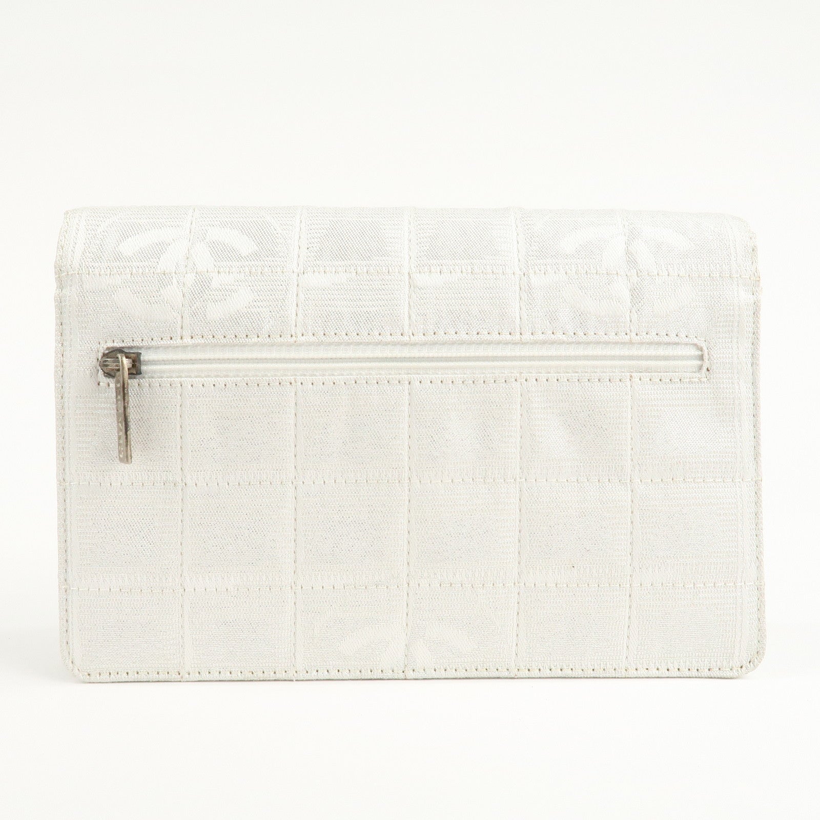 Chanel New Travel Line Nylon Jacquard Leather Chain Wallet A15772 Used