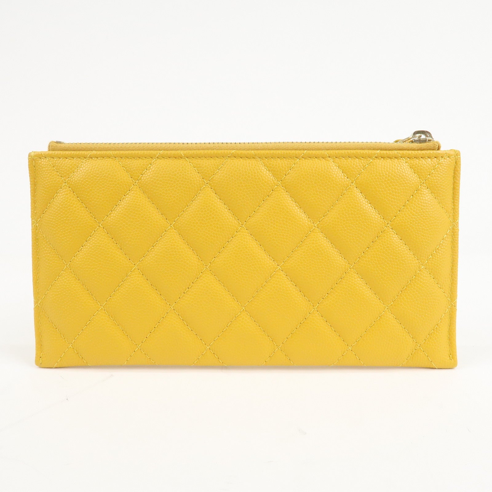 CHANEL Matelasse Caviar Skin Fragment Case Card Case Yellow Used