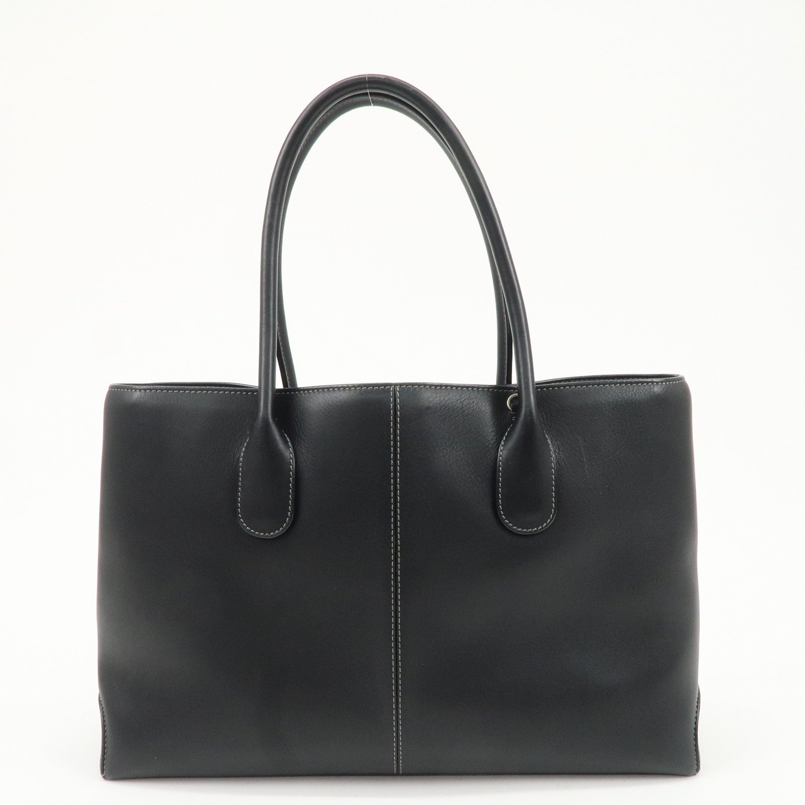 TOD'S Leather Tote Bag Shoulder Bag Hand Bag Black Used