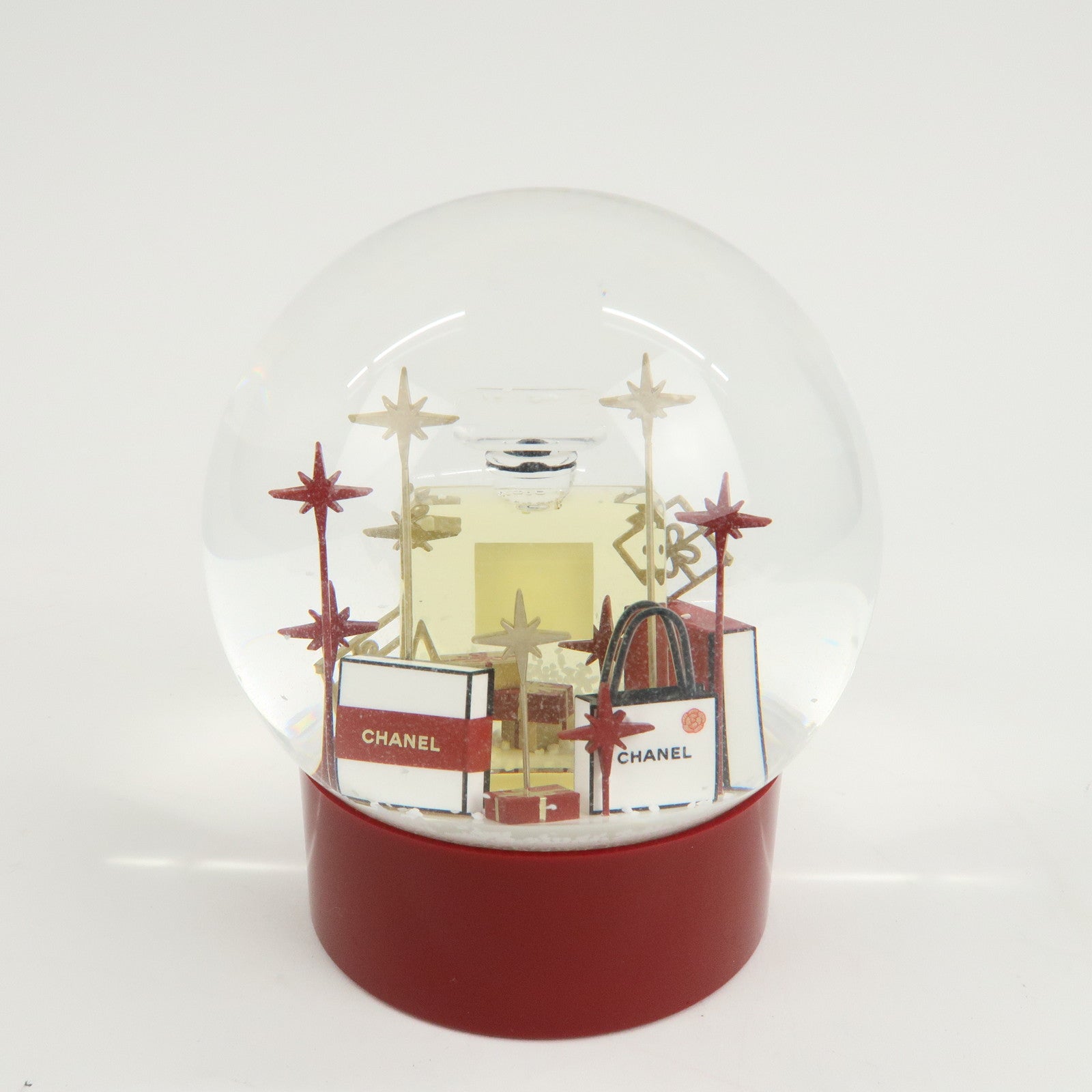 CHANEL Glass Snow Globe Snow Dome 2022 Novelty Red White Gold Used