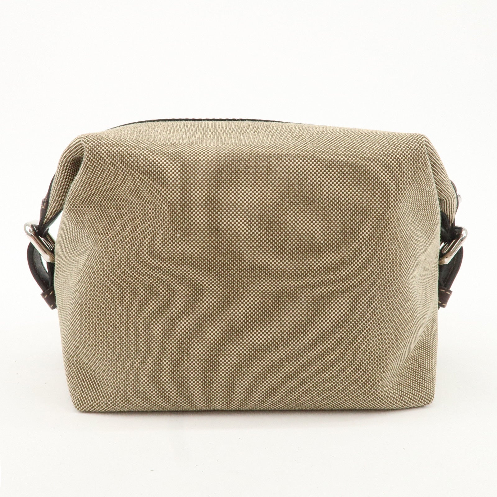 PRADA Logo Jacquard Leather Pouch Beige Brown 1N1298 Used