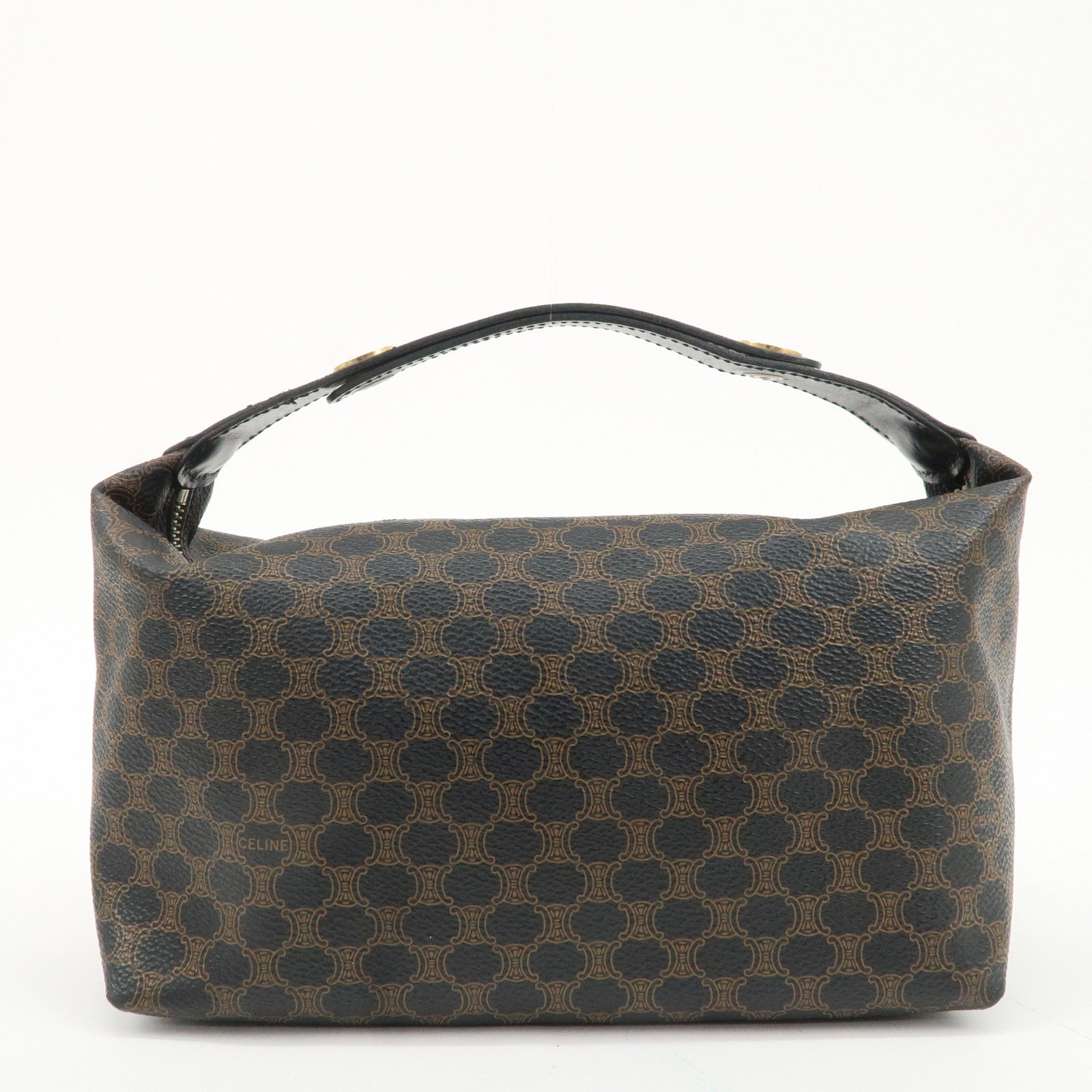 CELINE Macadam PVC Leather Hand Bag Black Brown Used