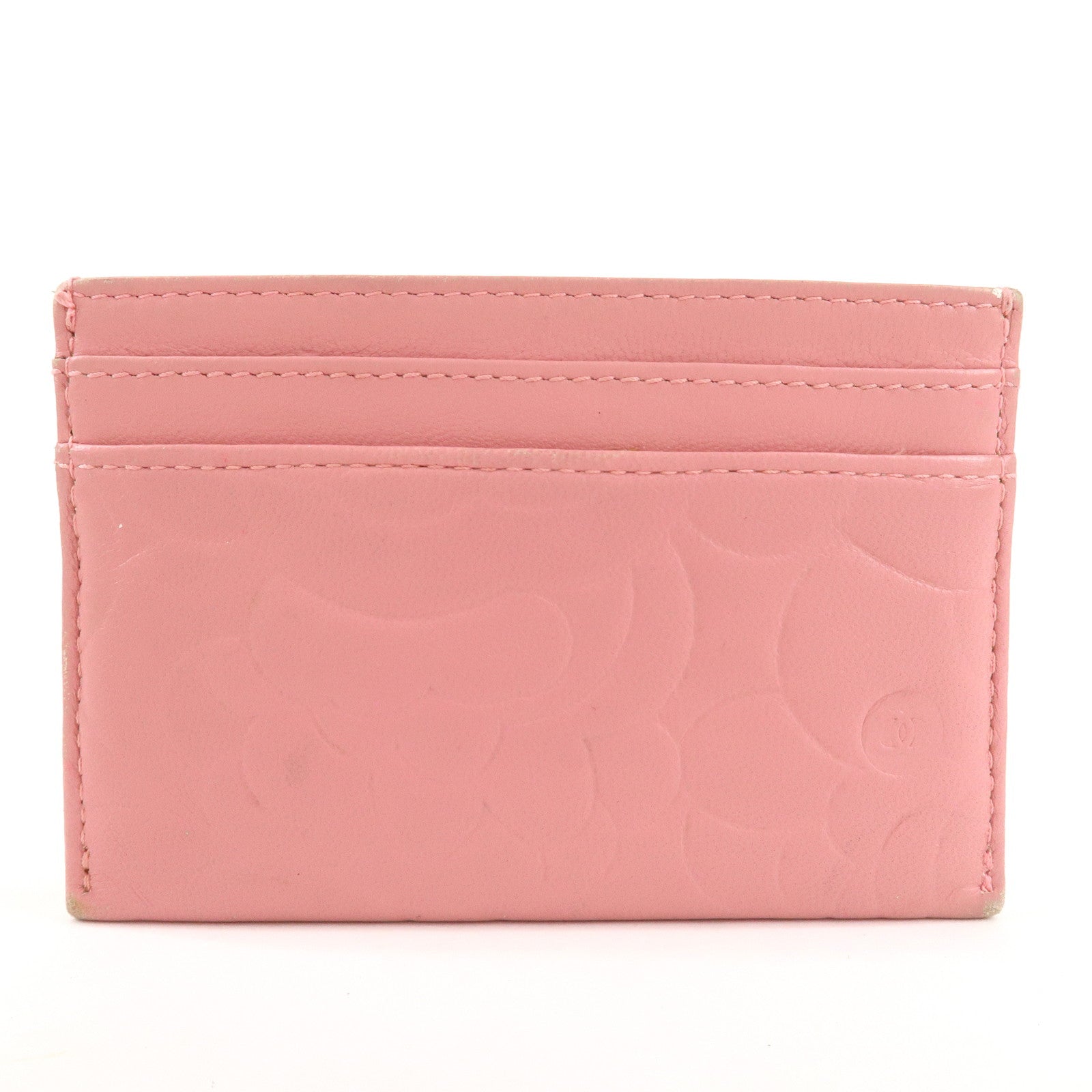CHANEL Camelia Lamb Skin Card Case Pink A82286 Used