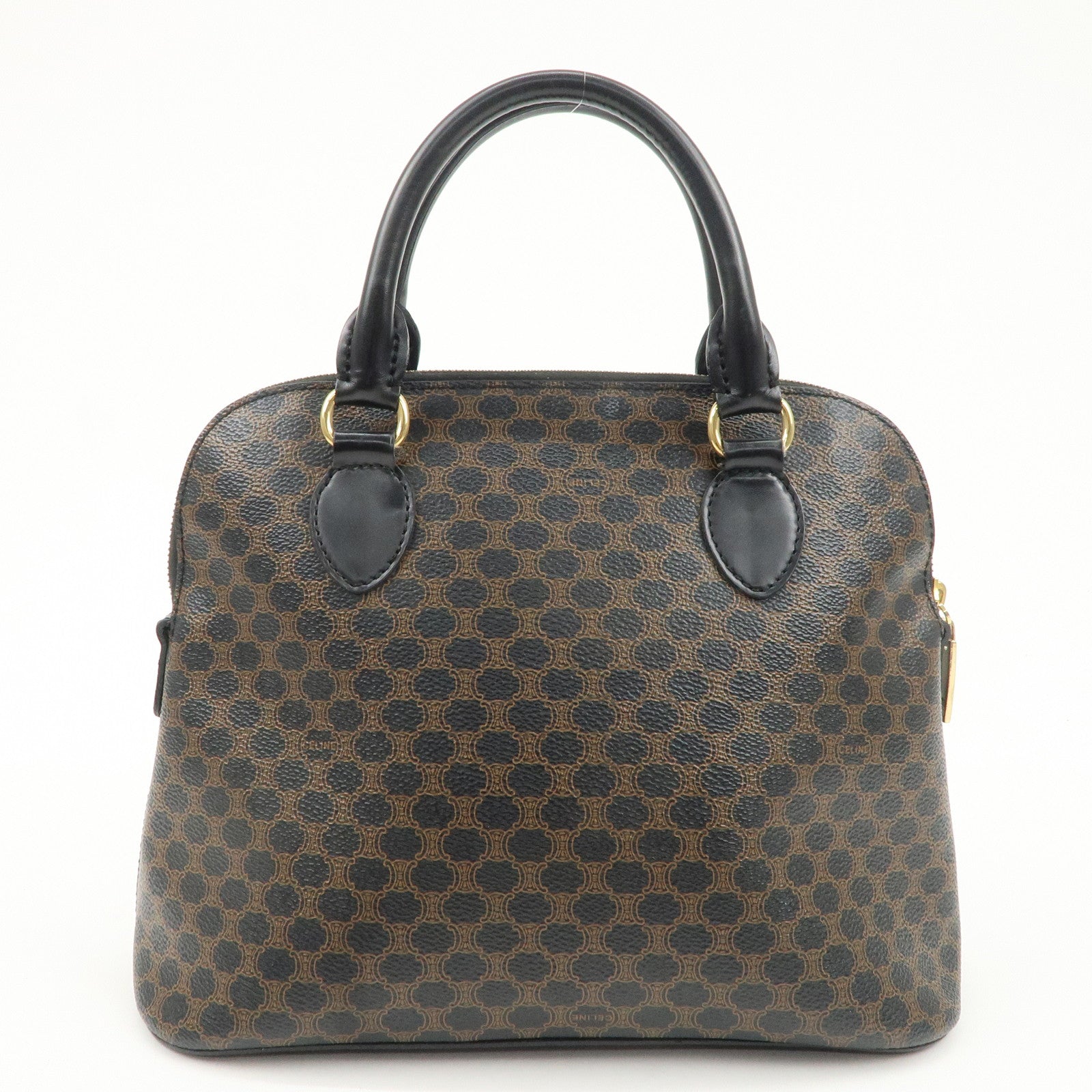 CELINE Macadam PVC Leather Hand Bag Black Brown Gold HDW Used