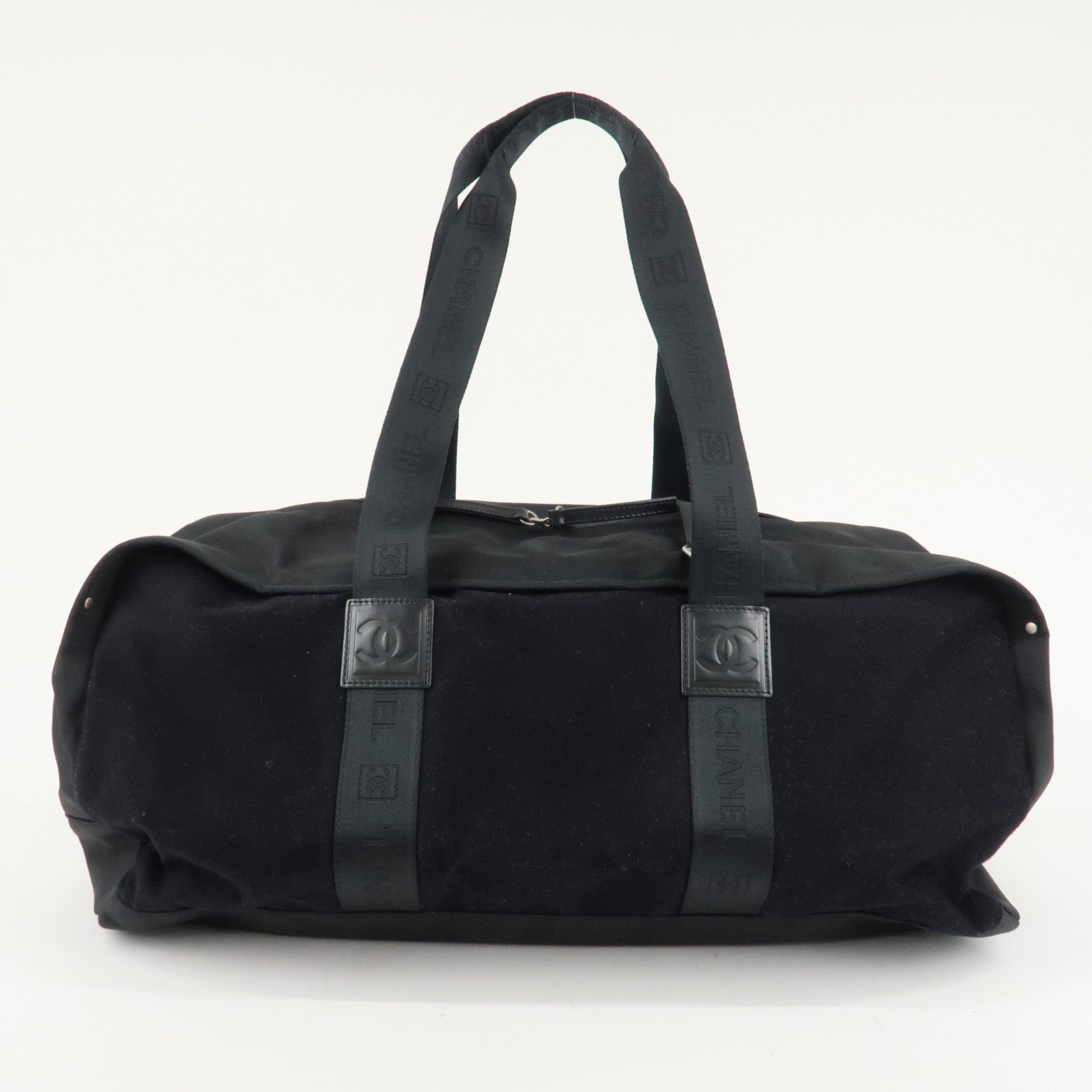 CHANEL Sports Line Felt Nylon Leather Boston Bag Black Used