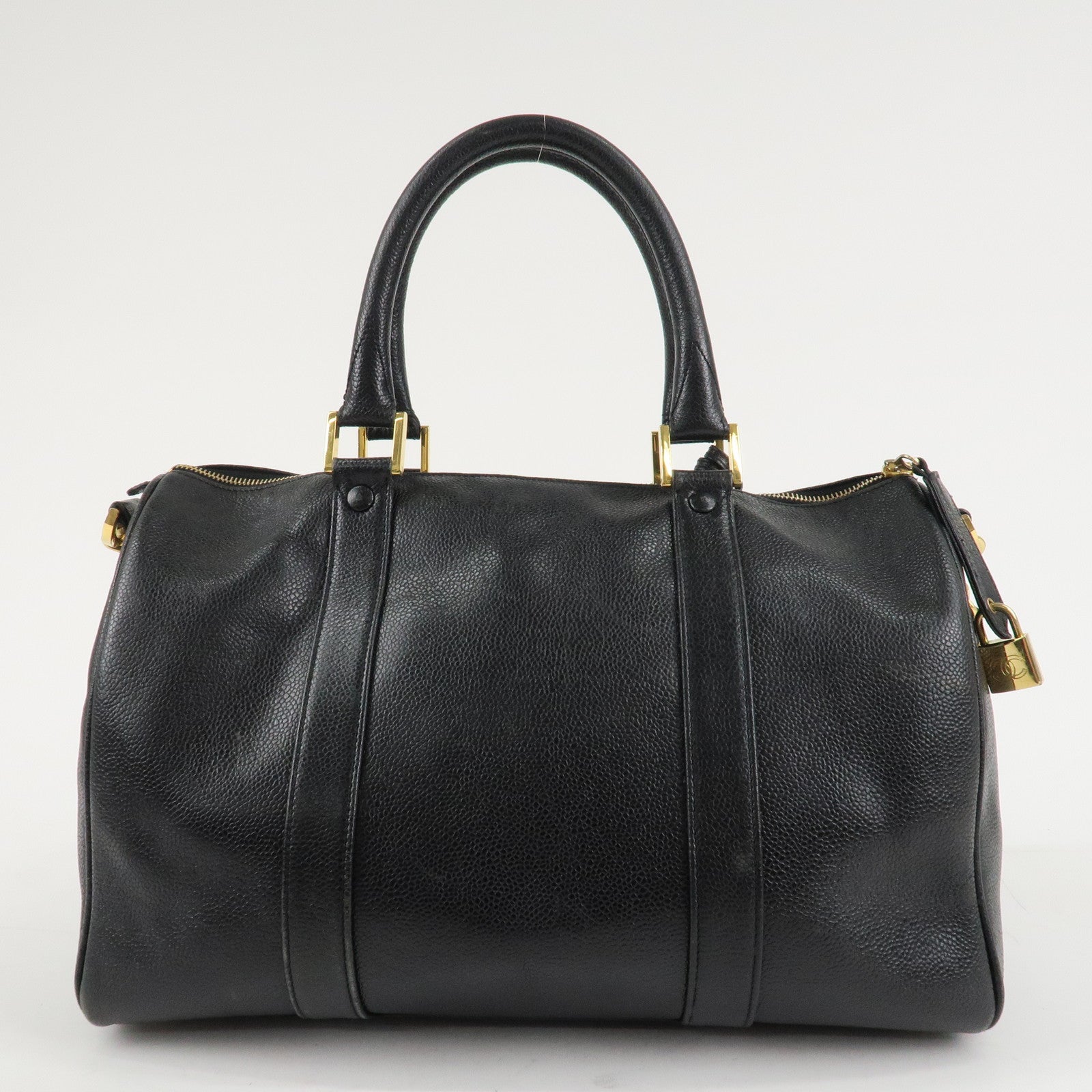 CHANEL Caviar Skin 2Way Boston Bag Hand Bag Black Used