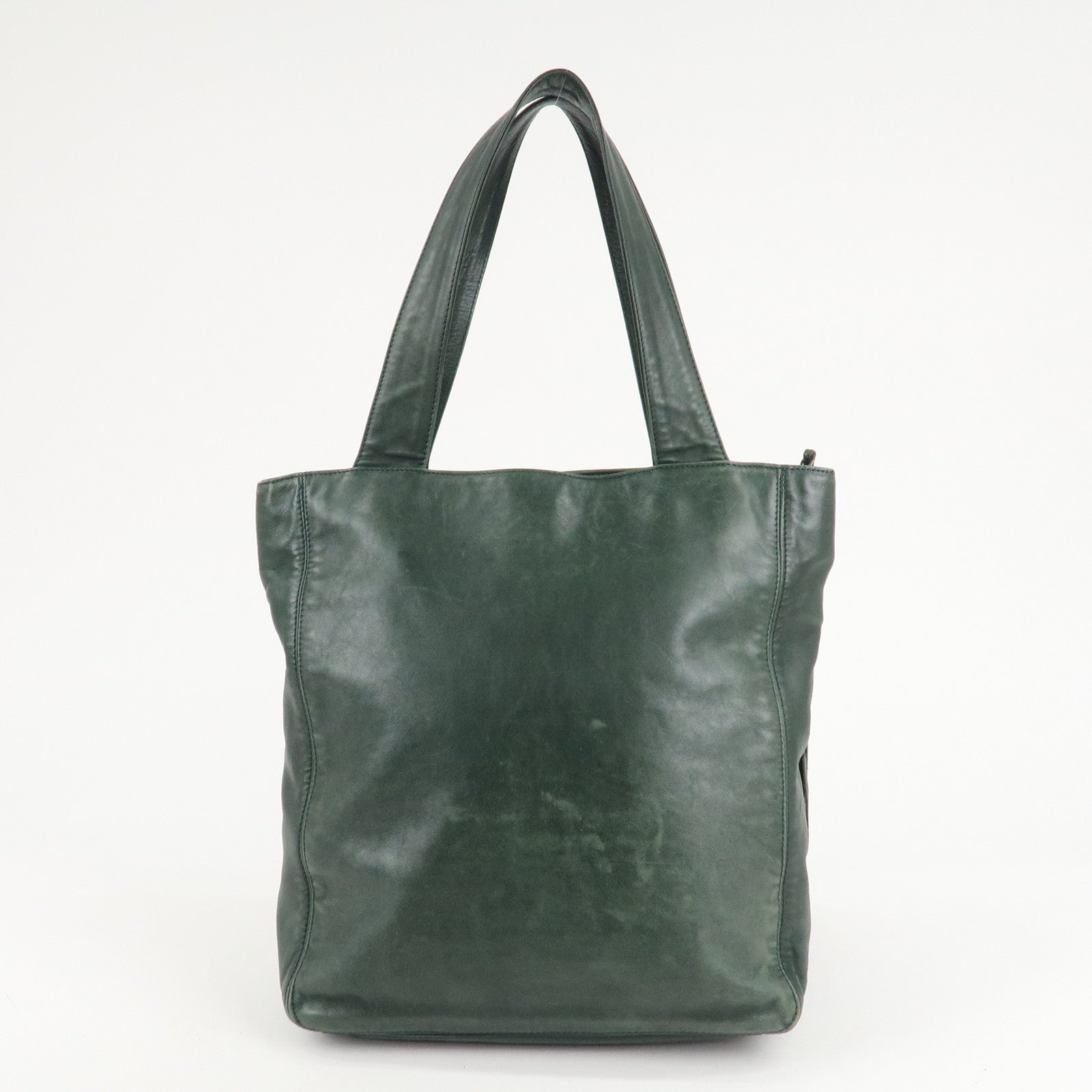CHANEL COCO Mark Lamb Skin Tassel Fringe Shoulder Bag Green Used