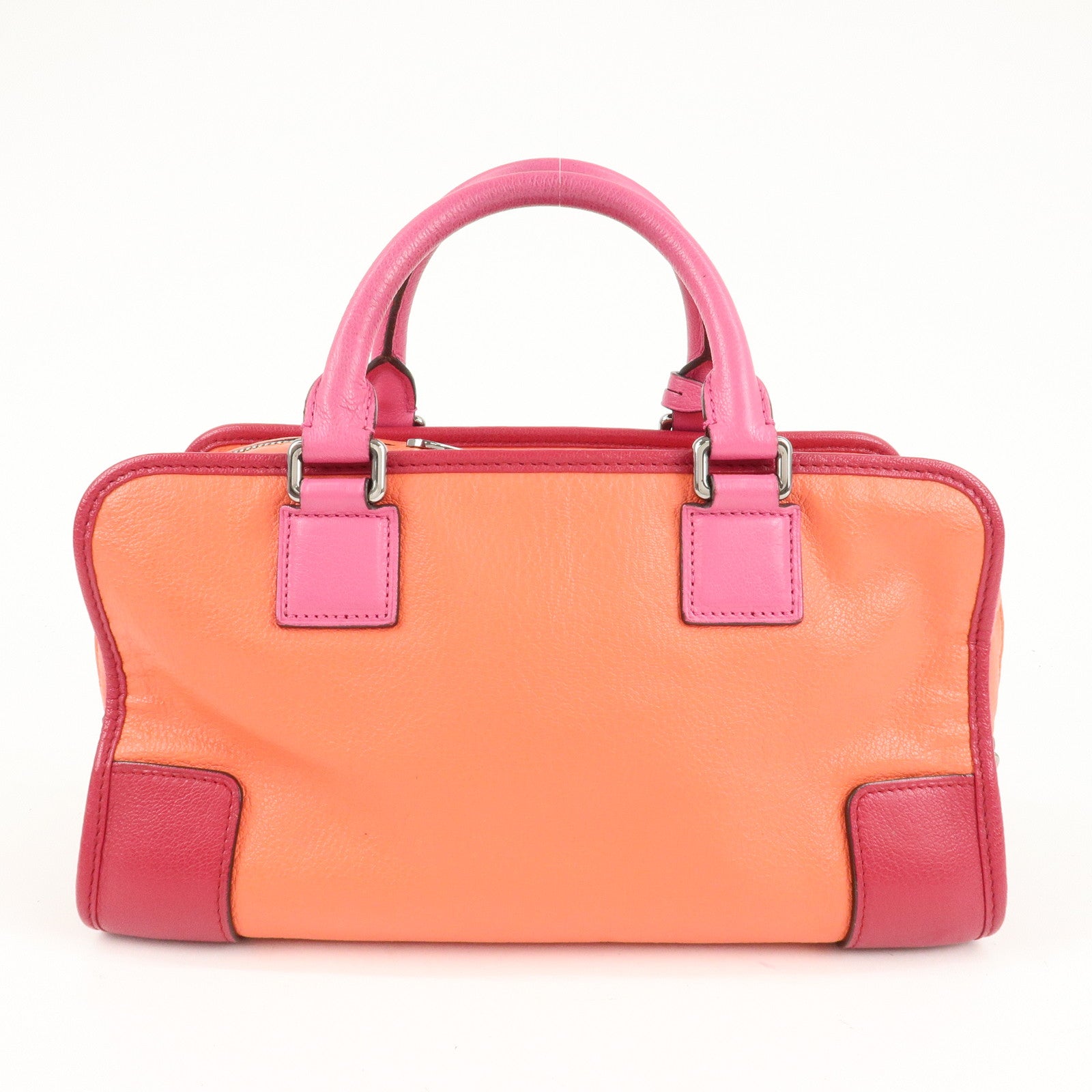 LOEWE Anagram Leather Amazona 28 Hand Bag Orange Bordeaux Pink Used