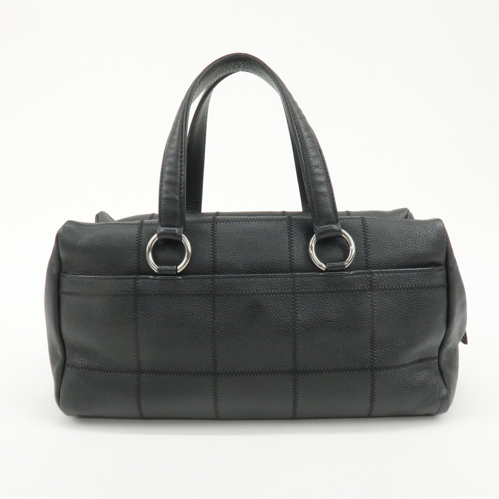 CHANEL Chocolate Bar Lamb Skin Boston Bag Black A26135 Used