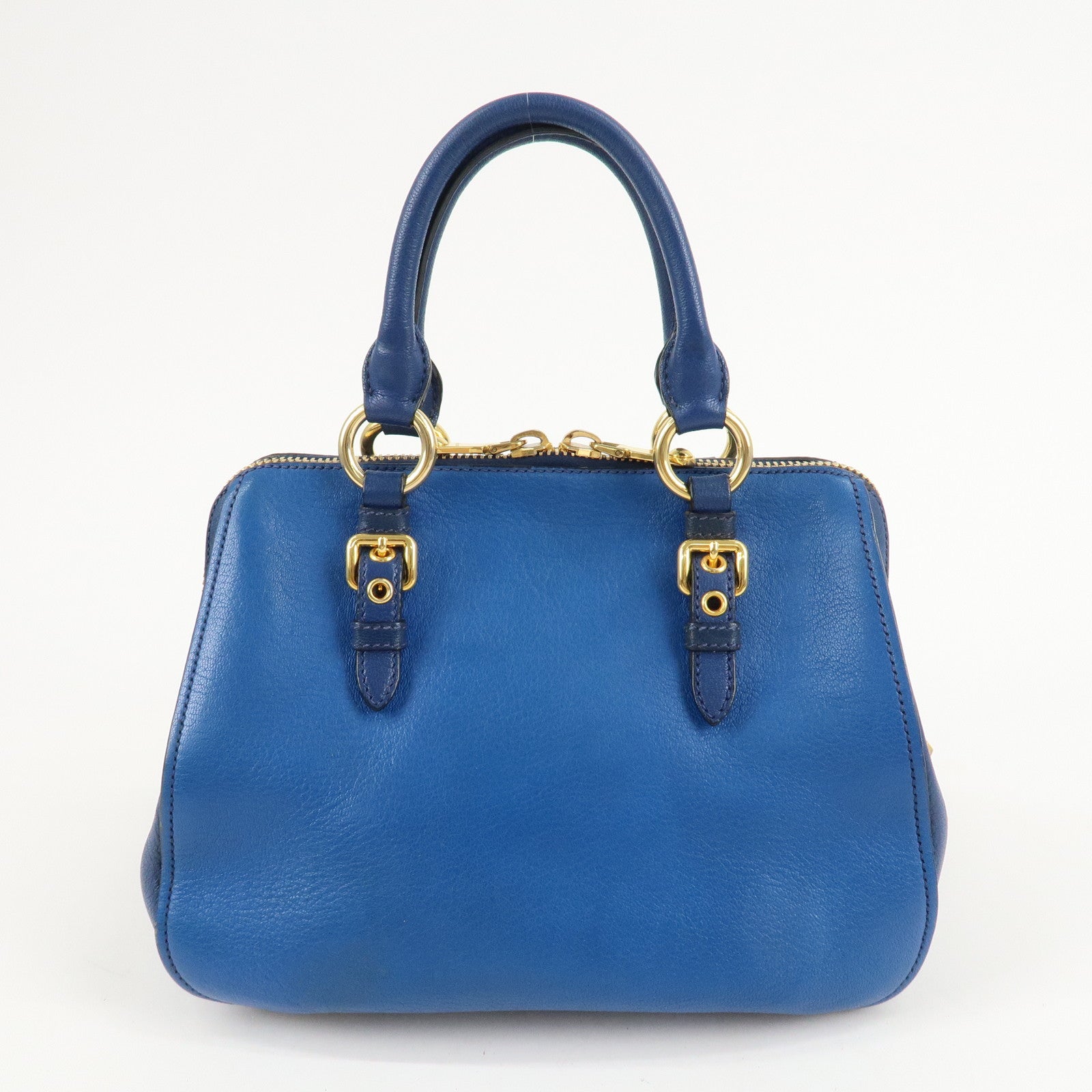 MIU MIU Leather 2Way Shoulder Bag Hand Bag Blue Gold HDW Used