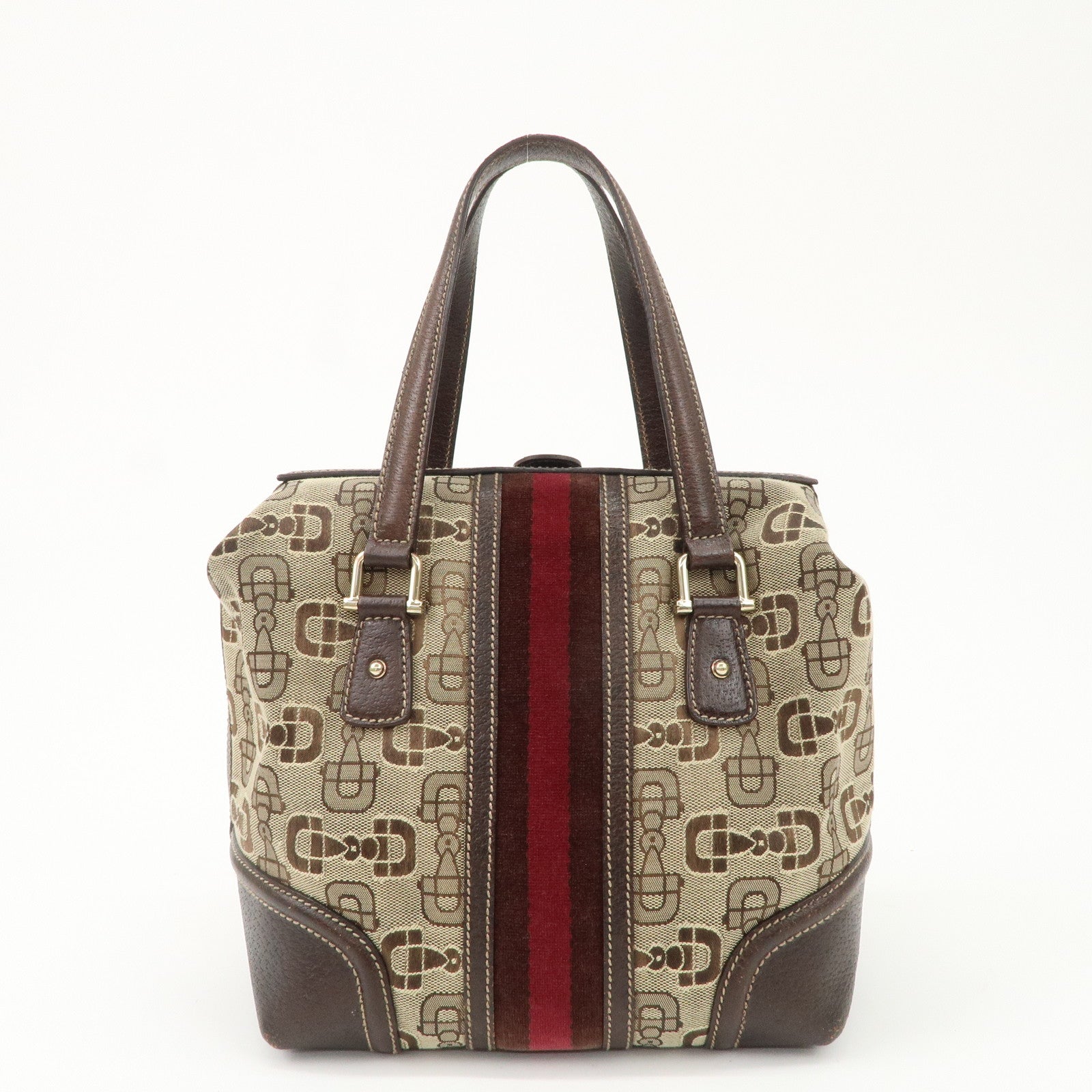 GUCCI Sherry Canvas Leather Doctor's Bag Hand Bag Beige 146002 Used