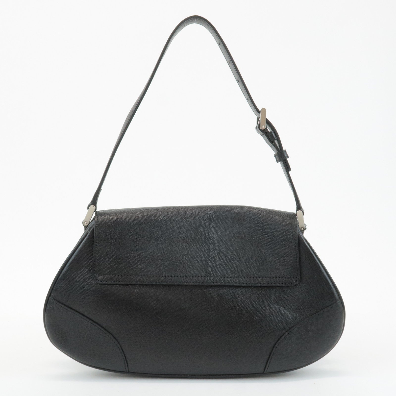 BURBERRY Leather Shoulder Bag Hand Bag Black Silver Hardware Used