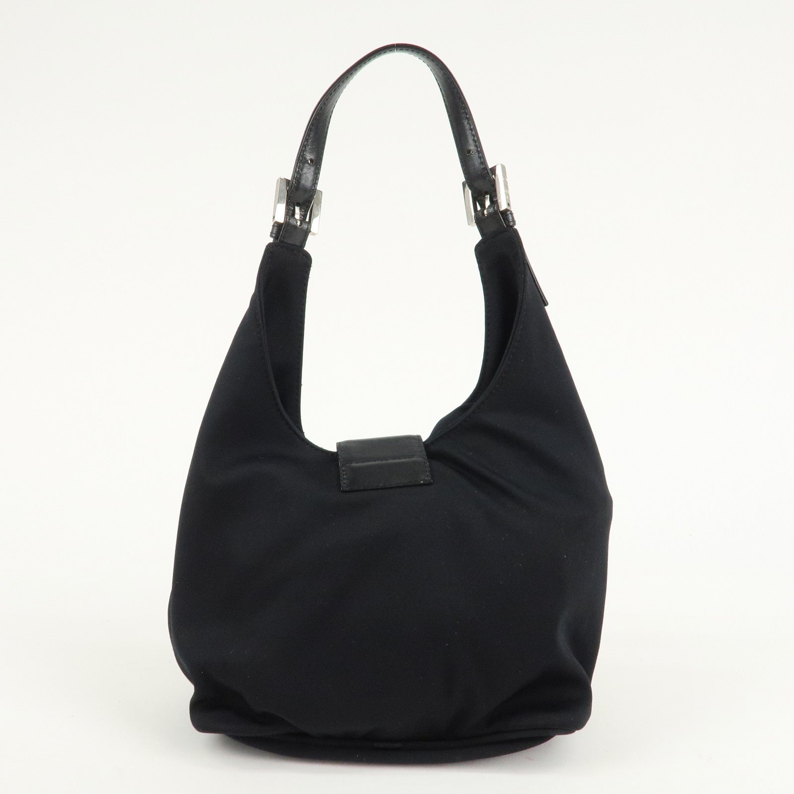 FENDI Cotton Leather Shoulder Bag Black 26686 Used