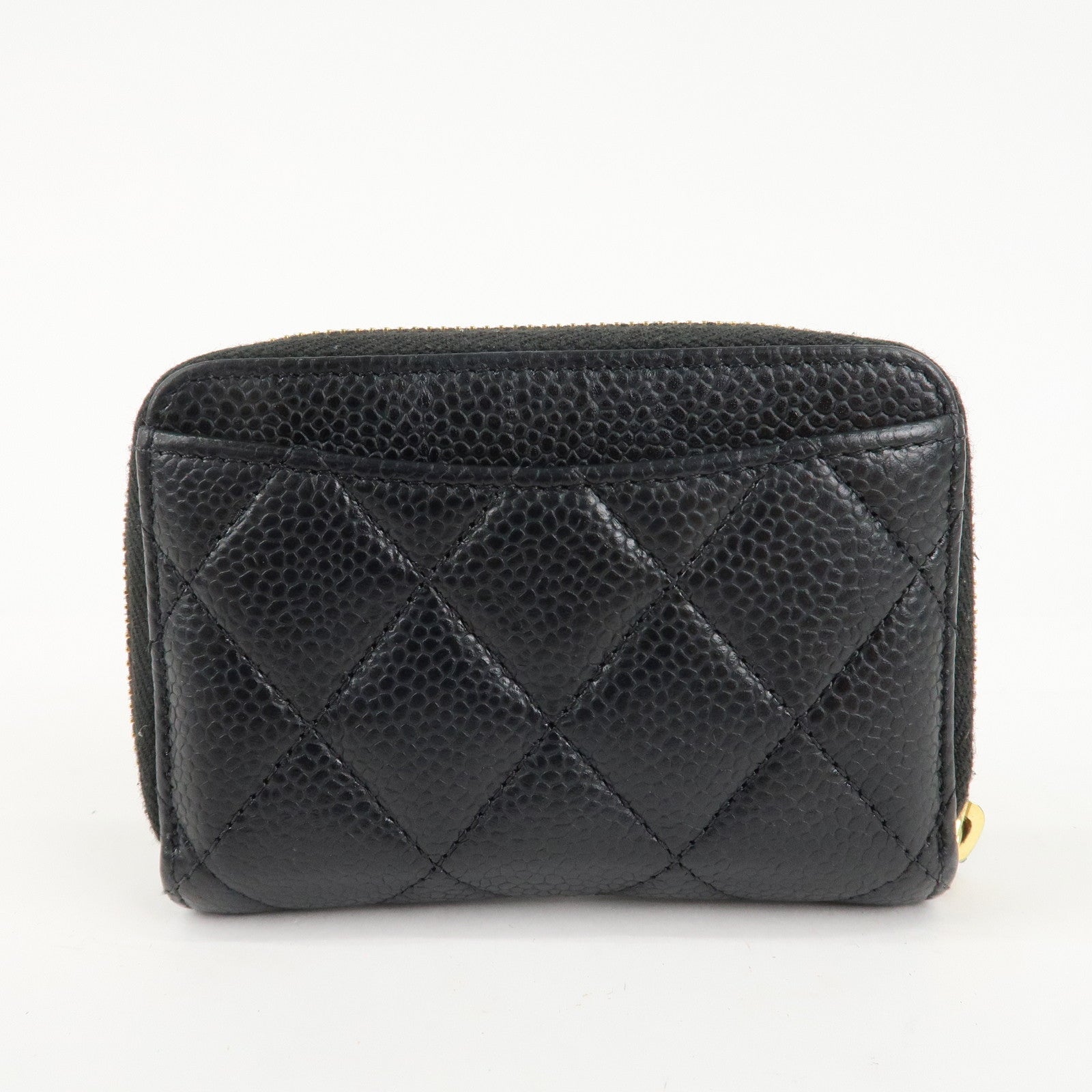 CHANEL Matelasse Caviar Skin Zipper Around Coin Case Black AP0216 Used