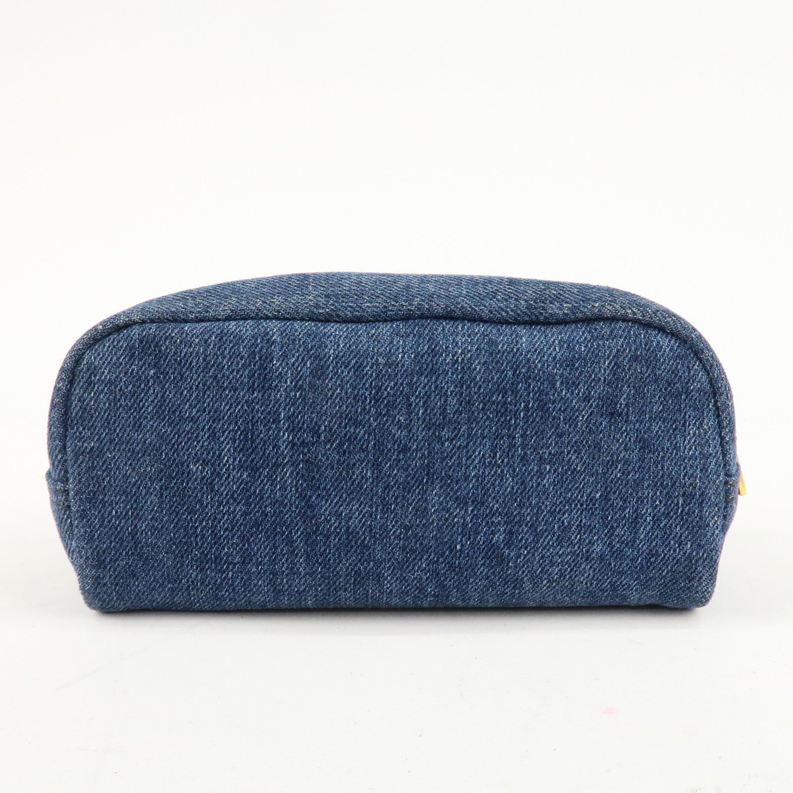 PRADA Triangle Logo Denim Pouch Cosmetic Pouch Blue Used