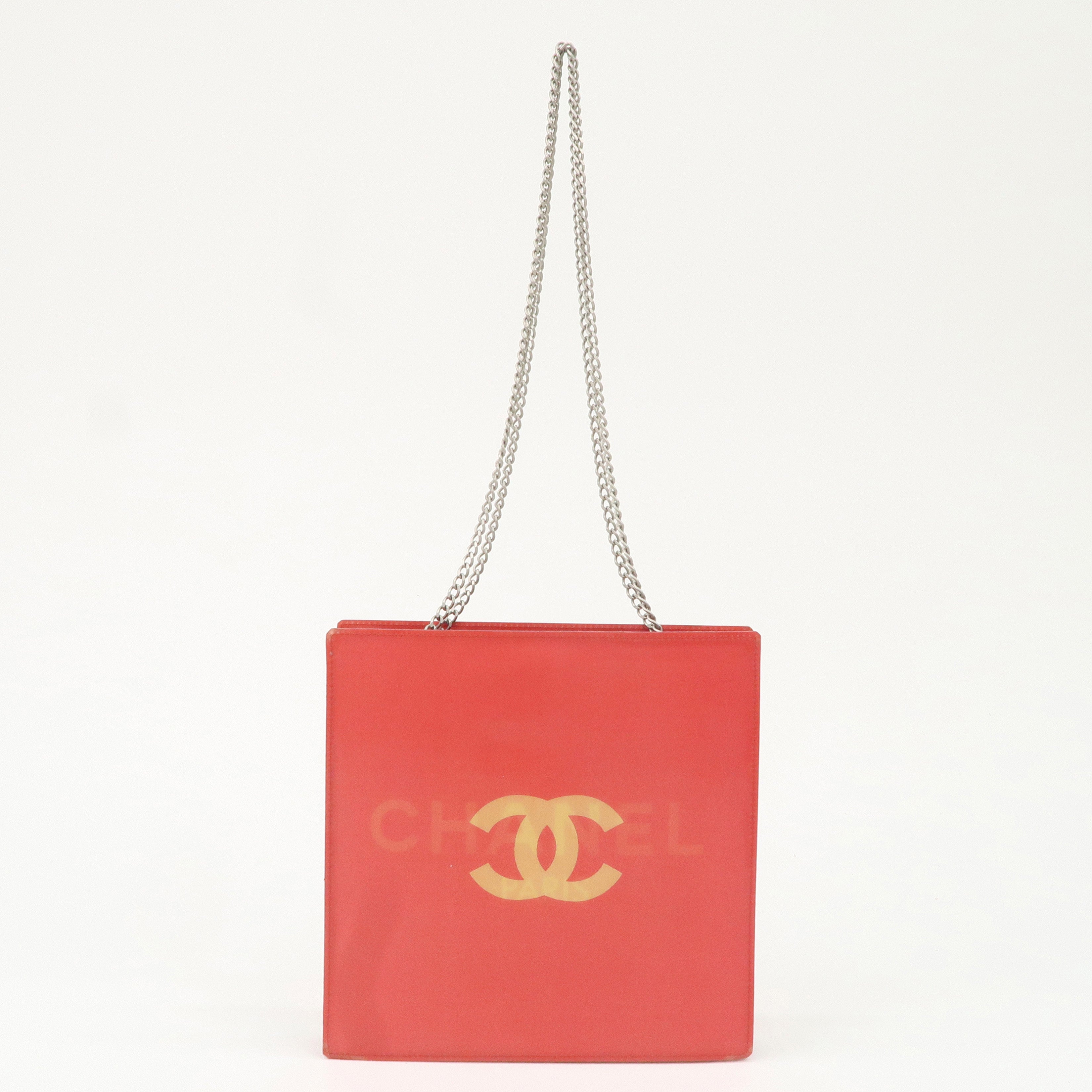 CHANEL Nylon Hologram Chain Shoulder Bag Hand Bag Red Used
