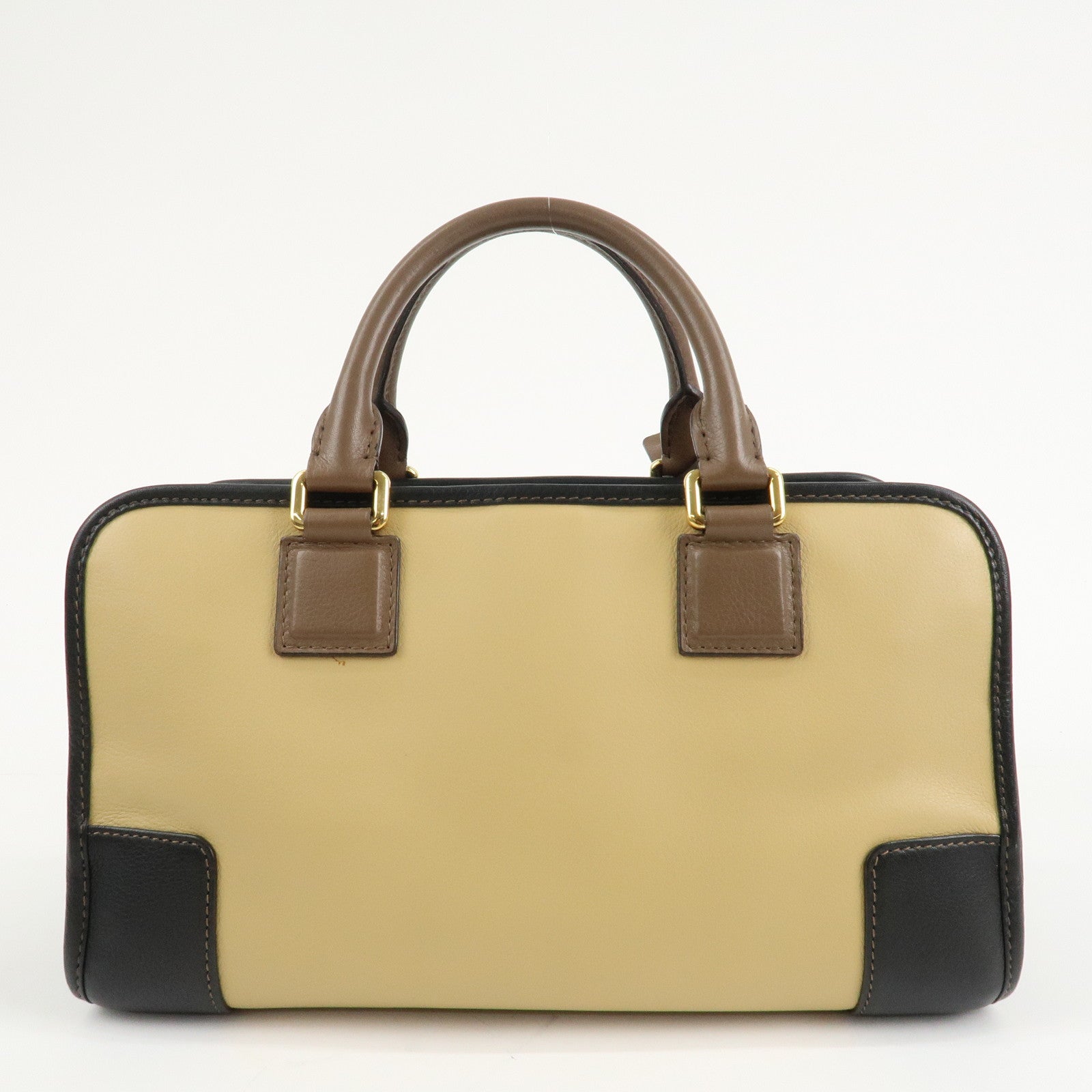 LOEWE Anagram Leather Amasona 28 Hand Bag Beige Black Brown Used