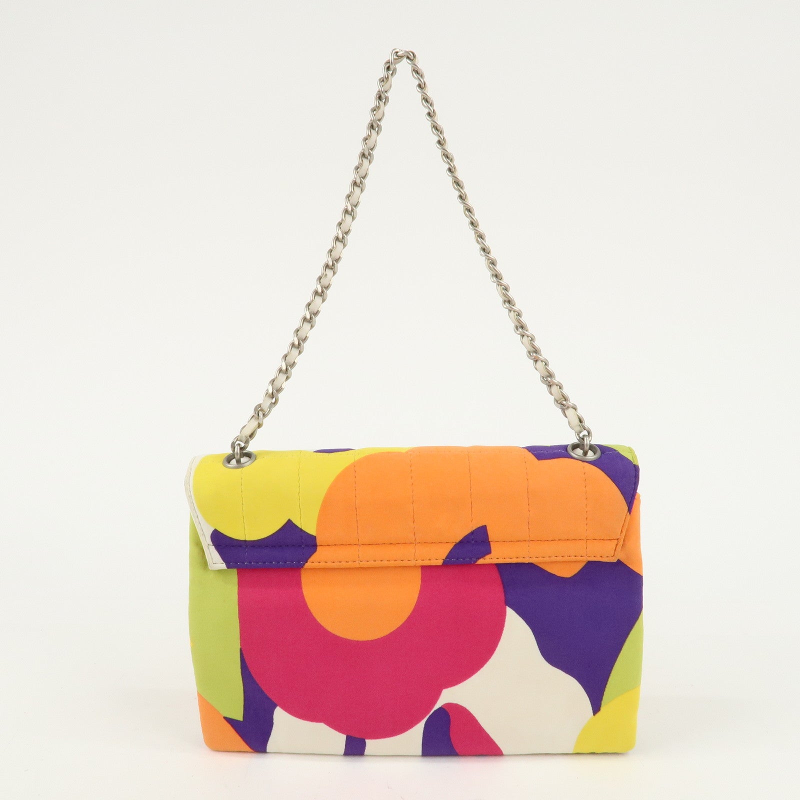 CHANEL Chocolate Bar Canvas Piano Chain Shoulder Bag Multi Color Used