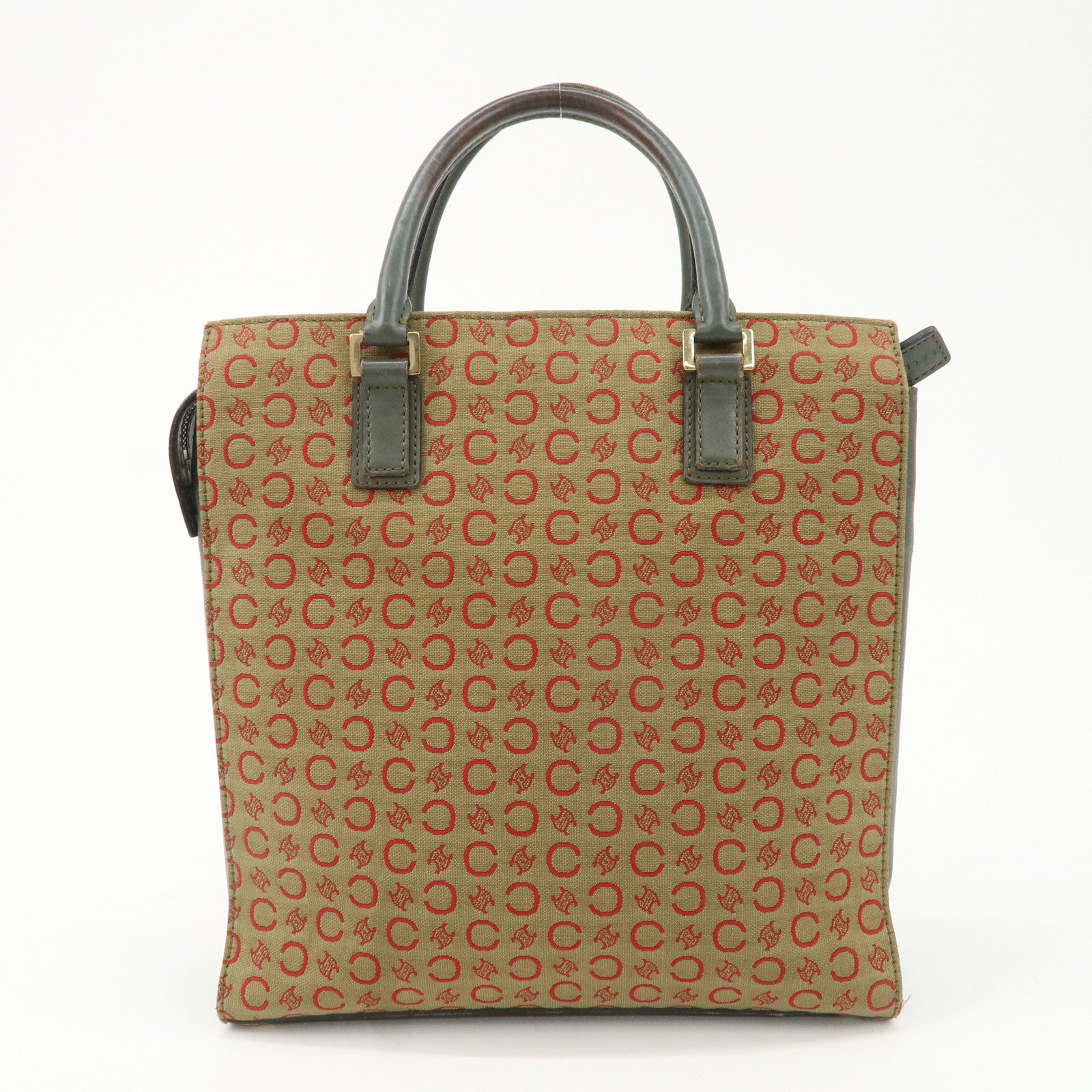 CELINE Macadam Canvas Hand Bag Brown Red Khaki Used