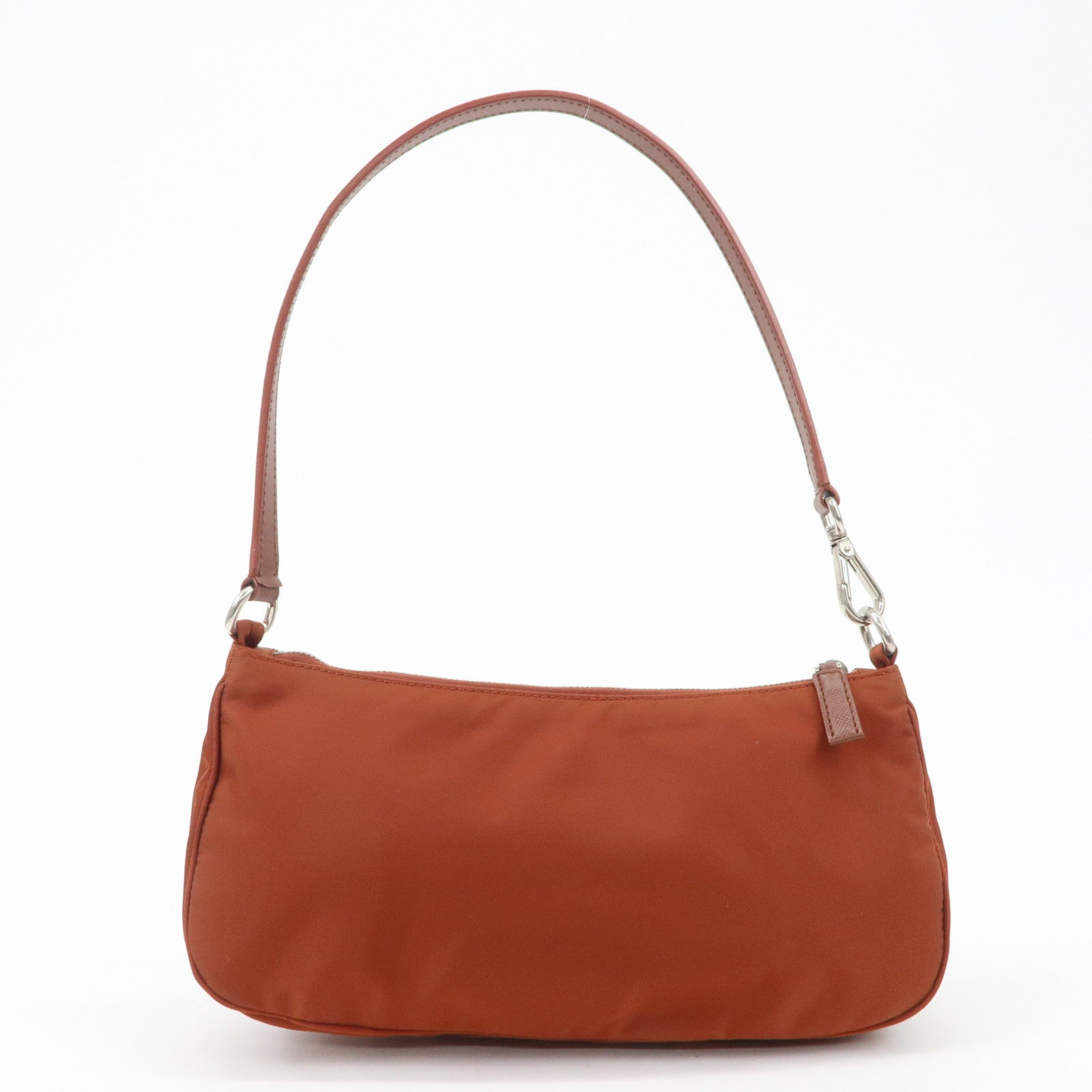 PRADA Logo Nylon Leather Shoulder Bag Hand Bag Pouch Brown Used