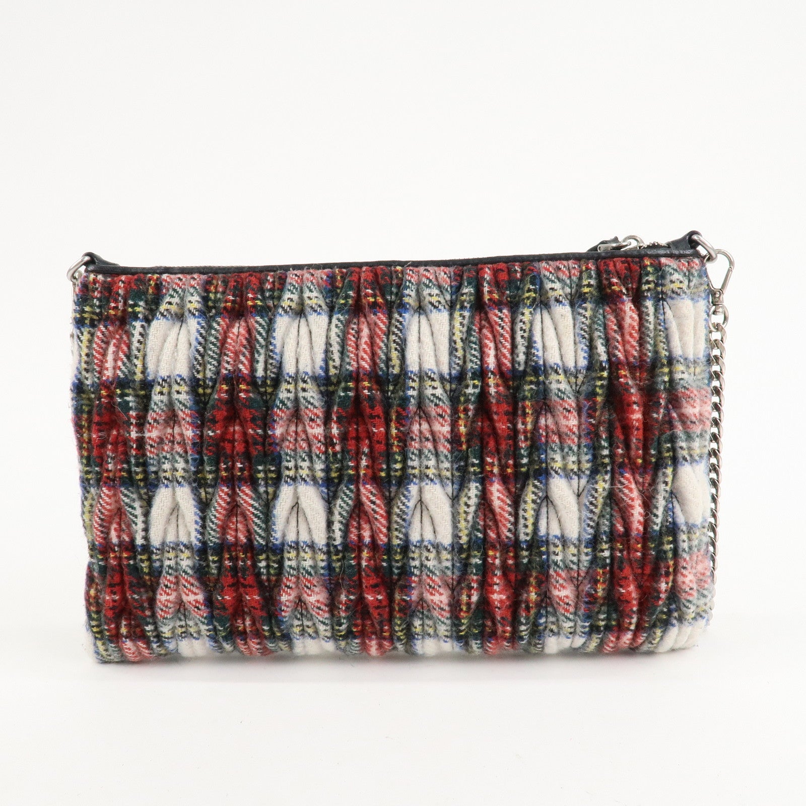 MIU MIU Matelasse Wool Leather Chain Shoulder Bag Red Used