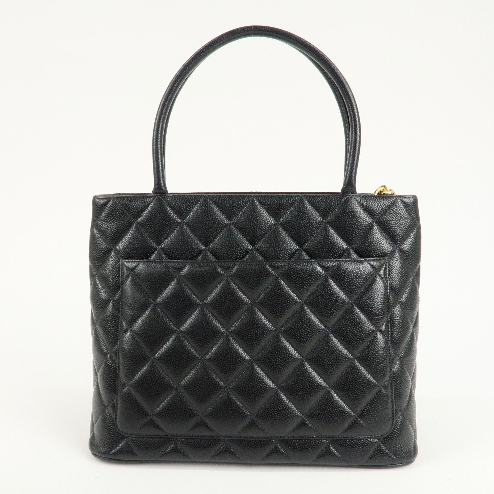 CHANEL Caviar Skin Matelasse Tote Bag Hand bag Black A01804 Used
