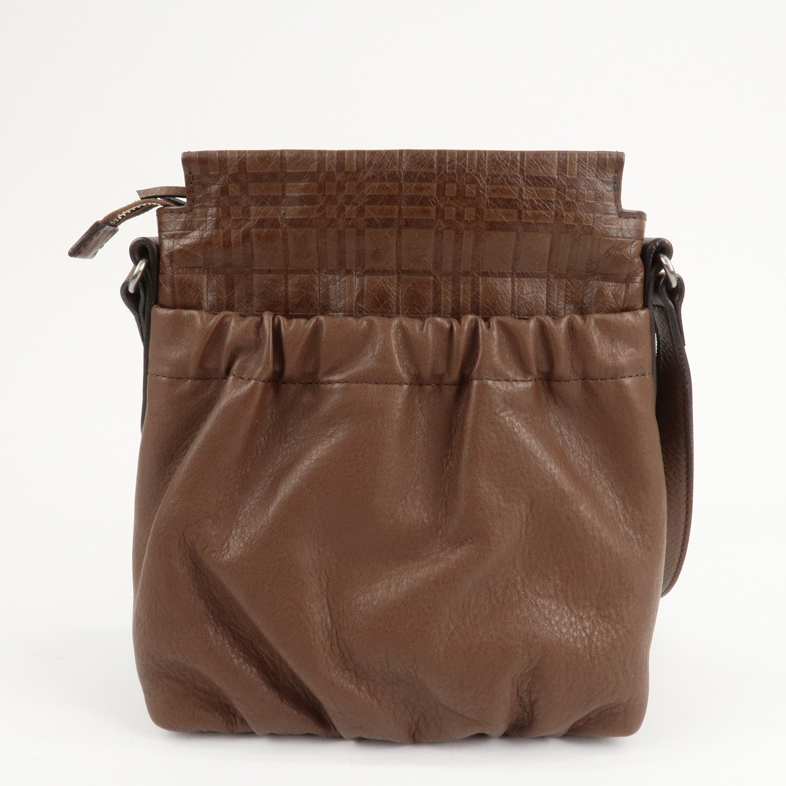 BURBERRY Leather Shoulder Bag Brown Silver Hardware Used