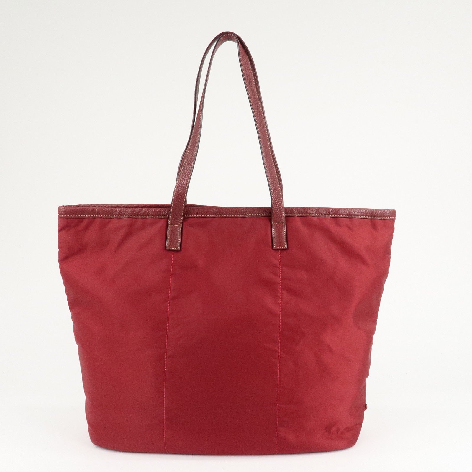 PRADA Logo Nylon Leather Tote Bag Shoulder Bag Dark Red BR4634 Used