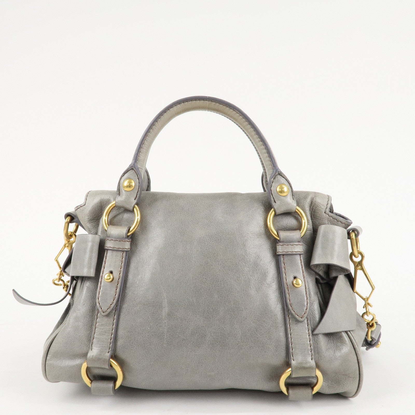 MIU MIU Leather 2Way Bag Hand Bag Shoulder Bag Light Blue Gold HDW Used