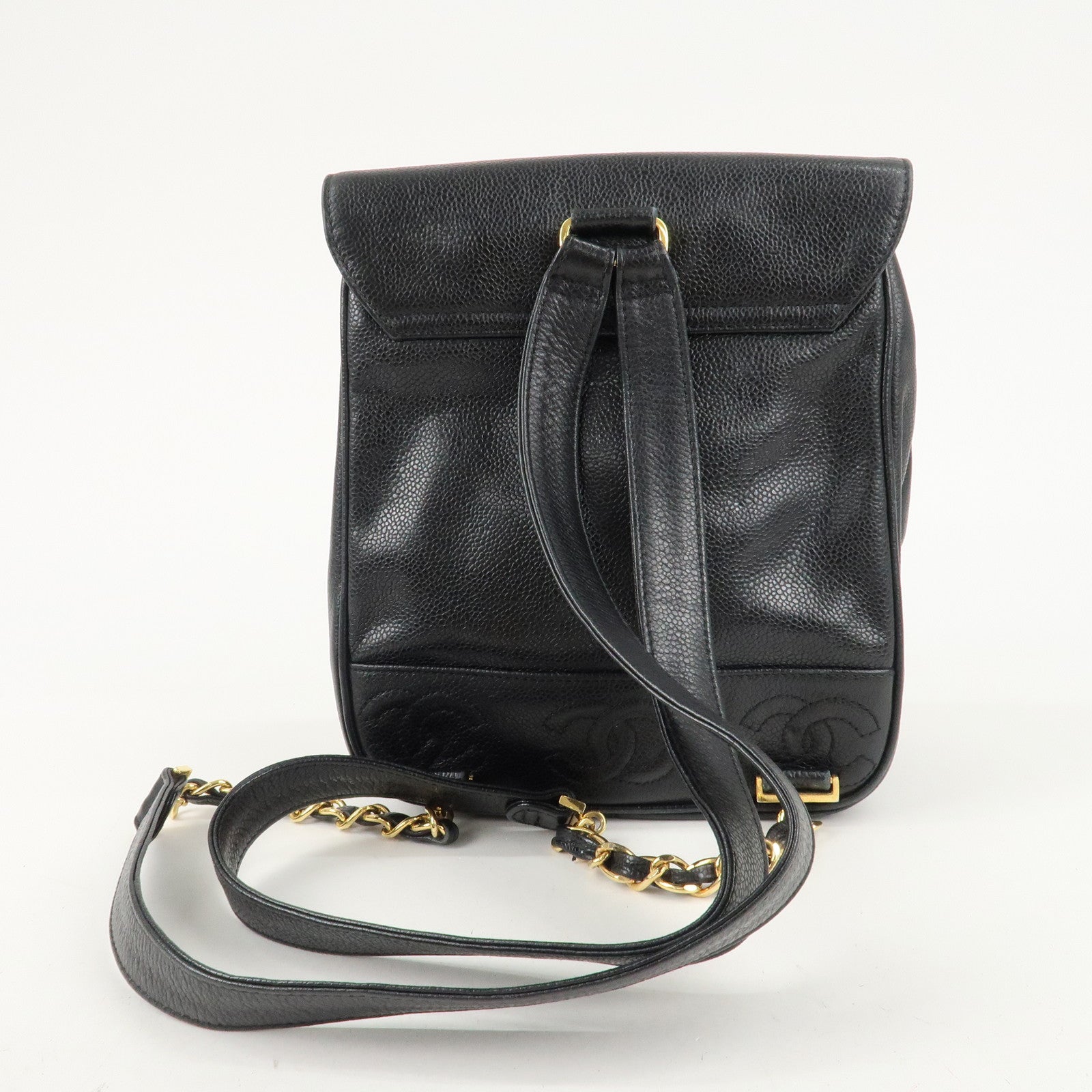CHANEL Triple COCO Caviar Skin Chain Back Pack Black Gold Used