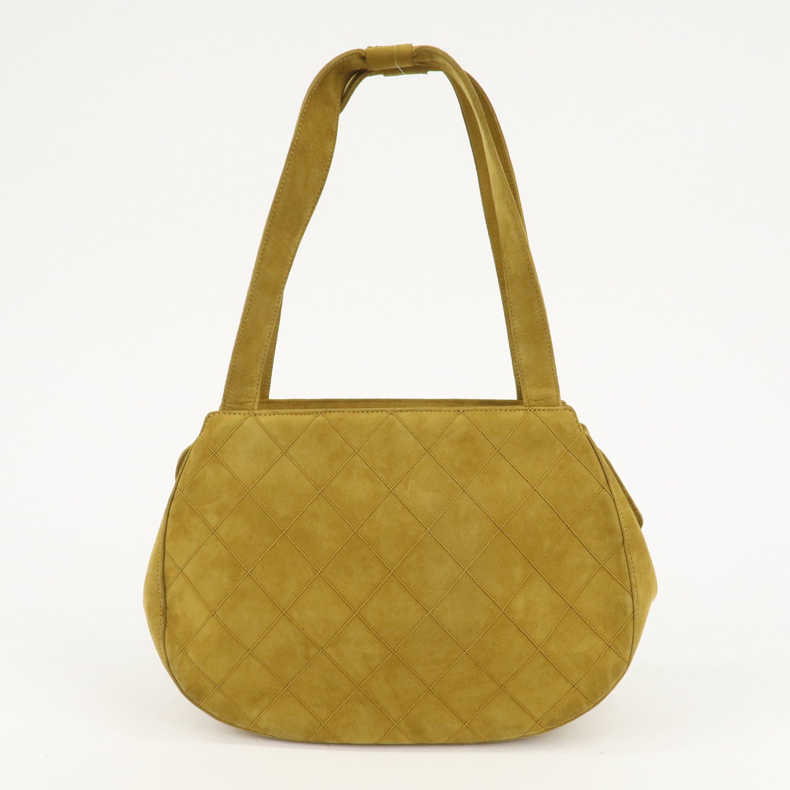 CHANEL Suede Shoulder Bag Hand Bag Mustard Gold Hardware Used