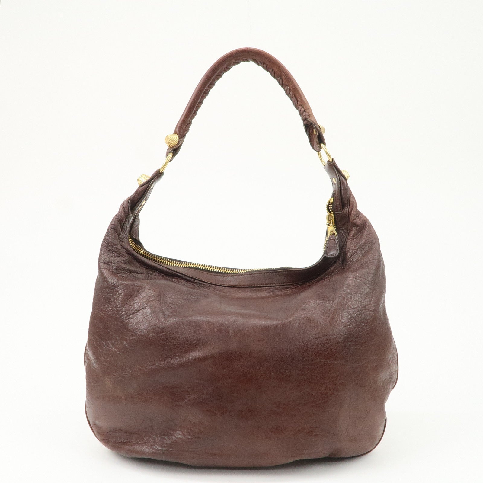 BALENCIAGA Leather Shoulder Bag Brown 497717 Used