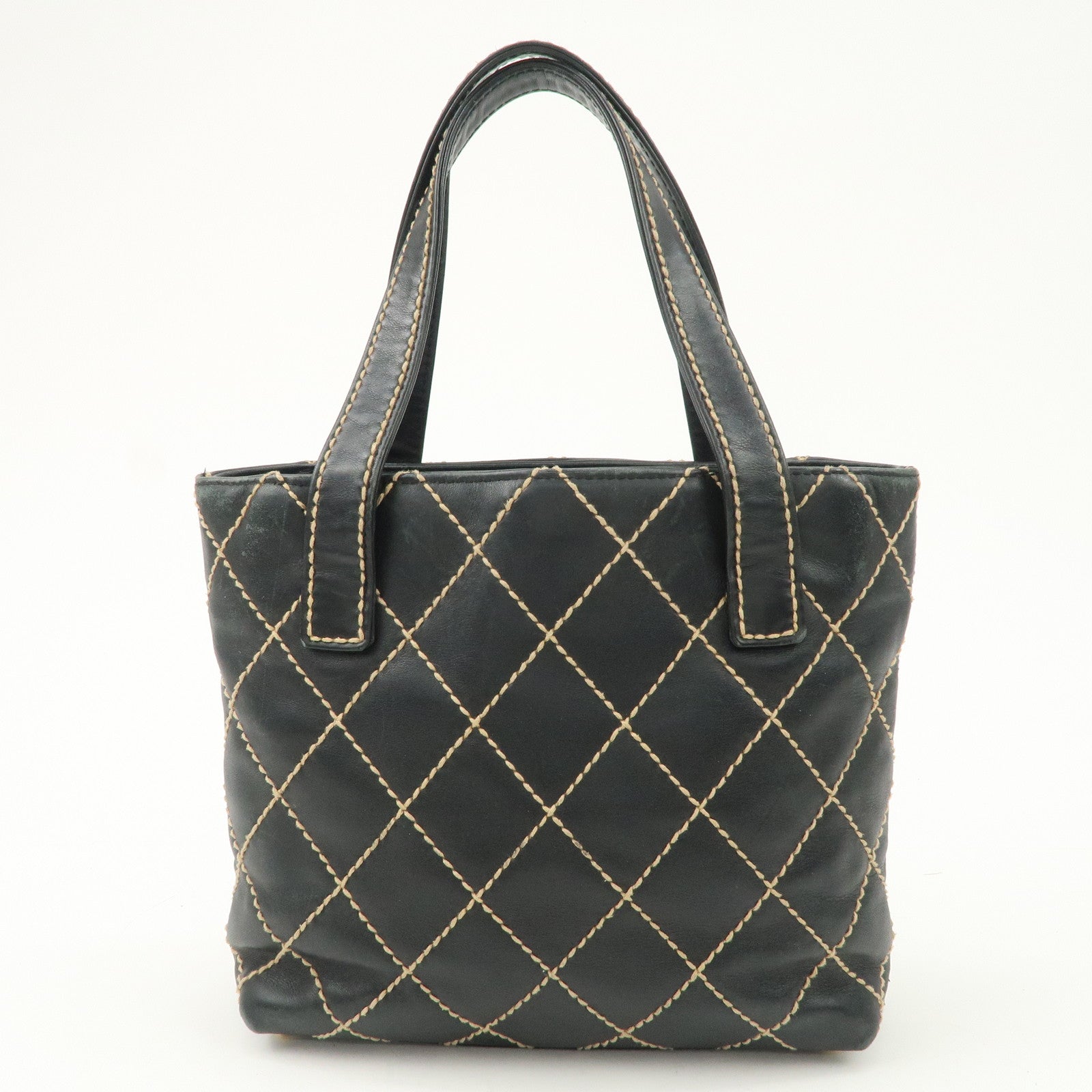 CHANEL Wild Stitch Lamb Skin Tote Bag Hand Bag Black A18126 Used