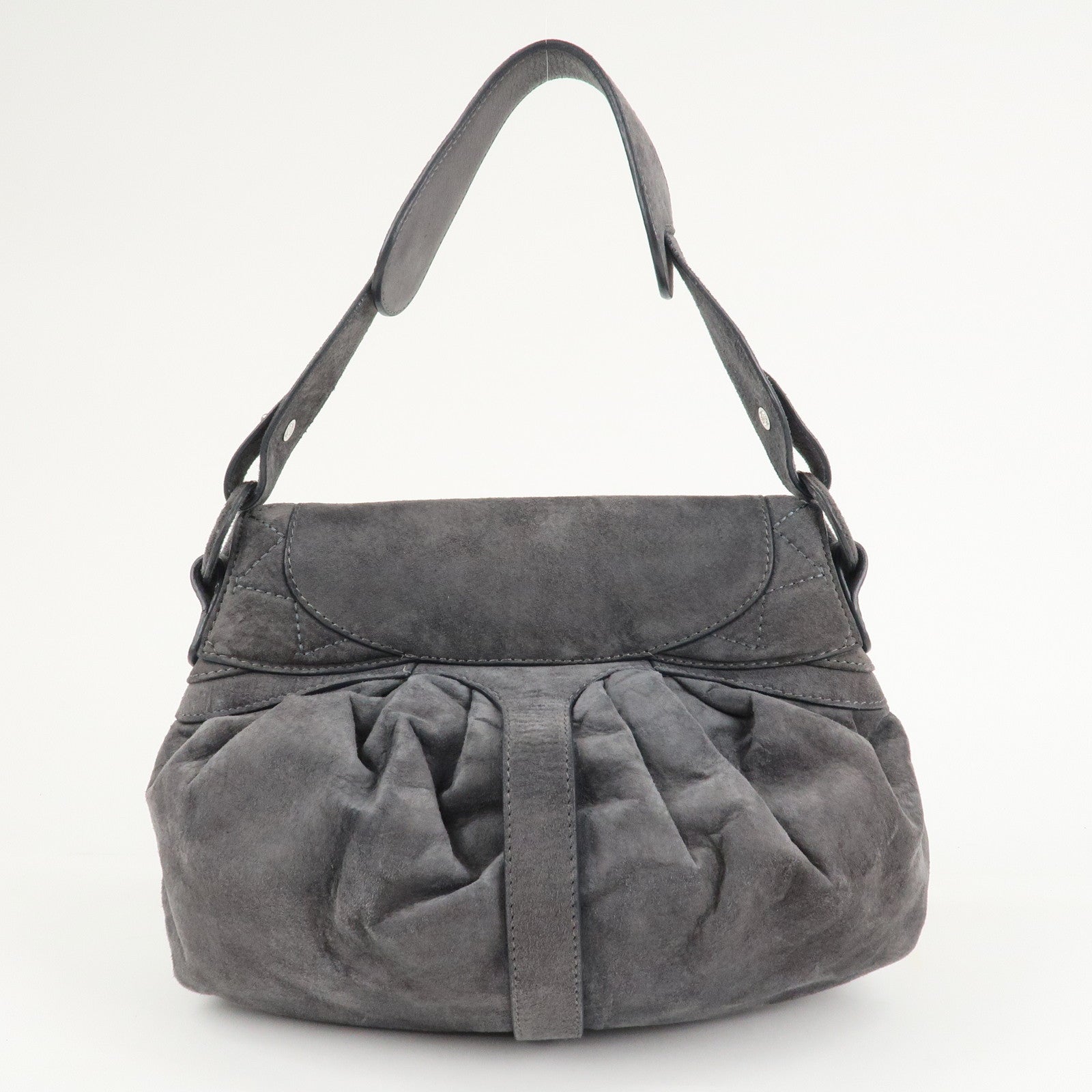 LOEWE Anagram Suede Leather Shoulder Bag Hand Bag Gray Used