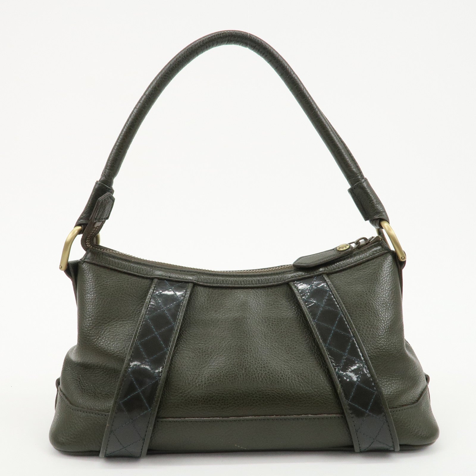 BURBERRY Leather Shoulder Bag Hand Bag Khaki Used
