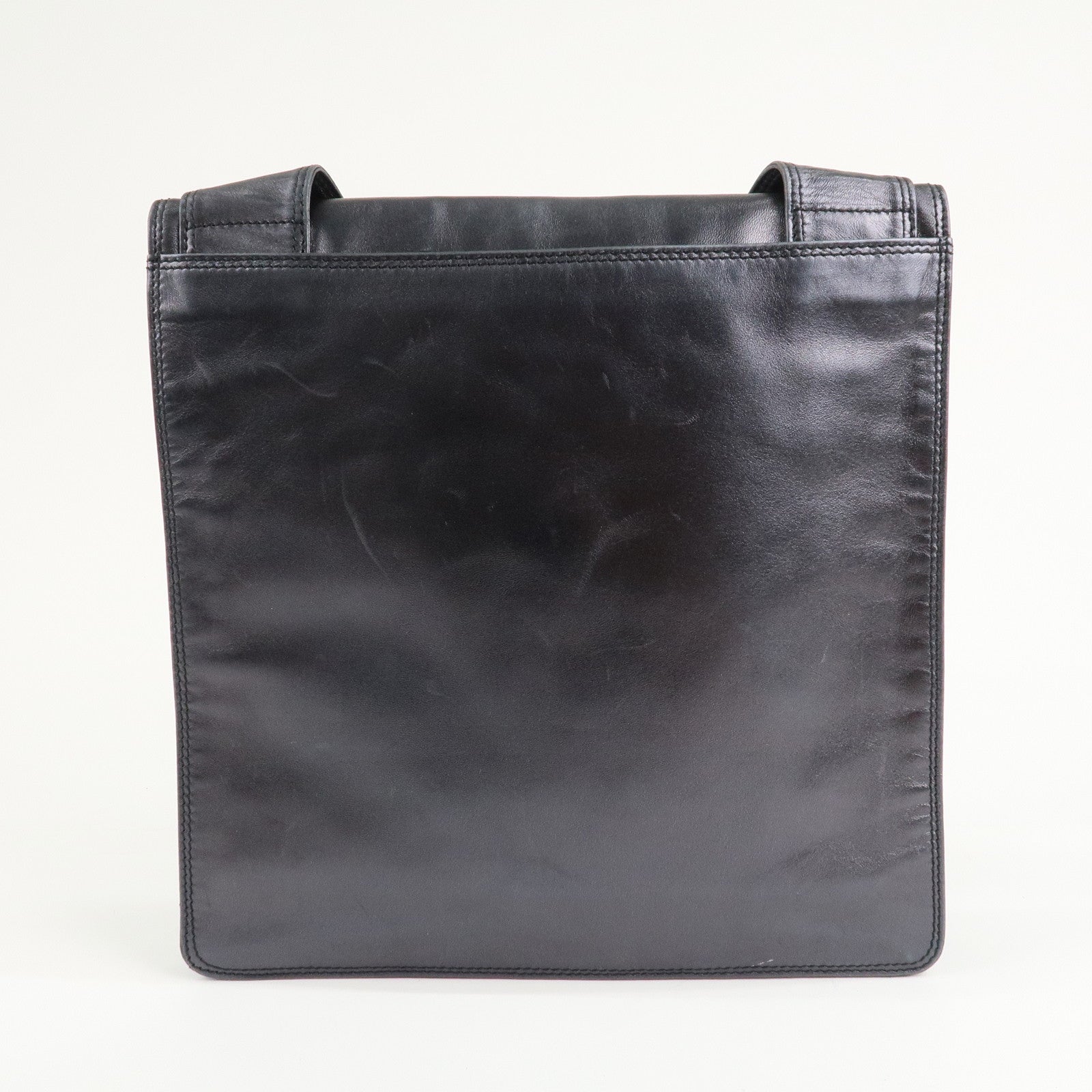 CHANEL Leather Logo Shoulder Bag Hand Bag Black Used