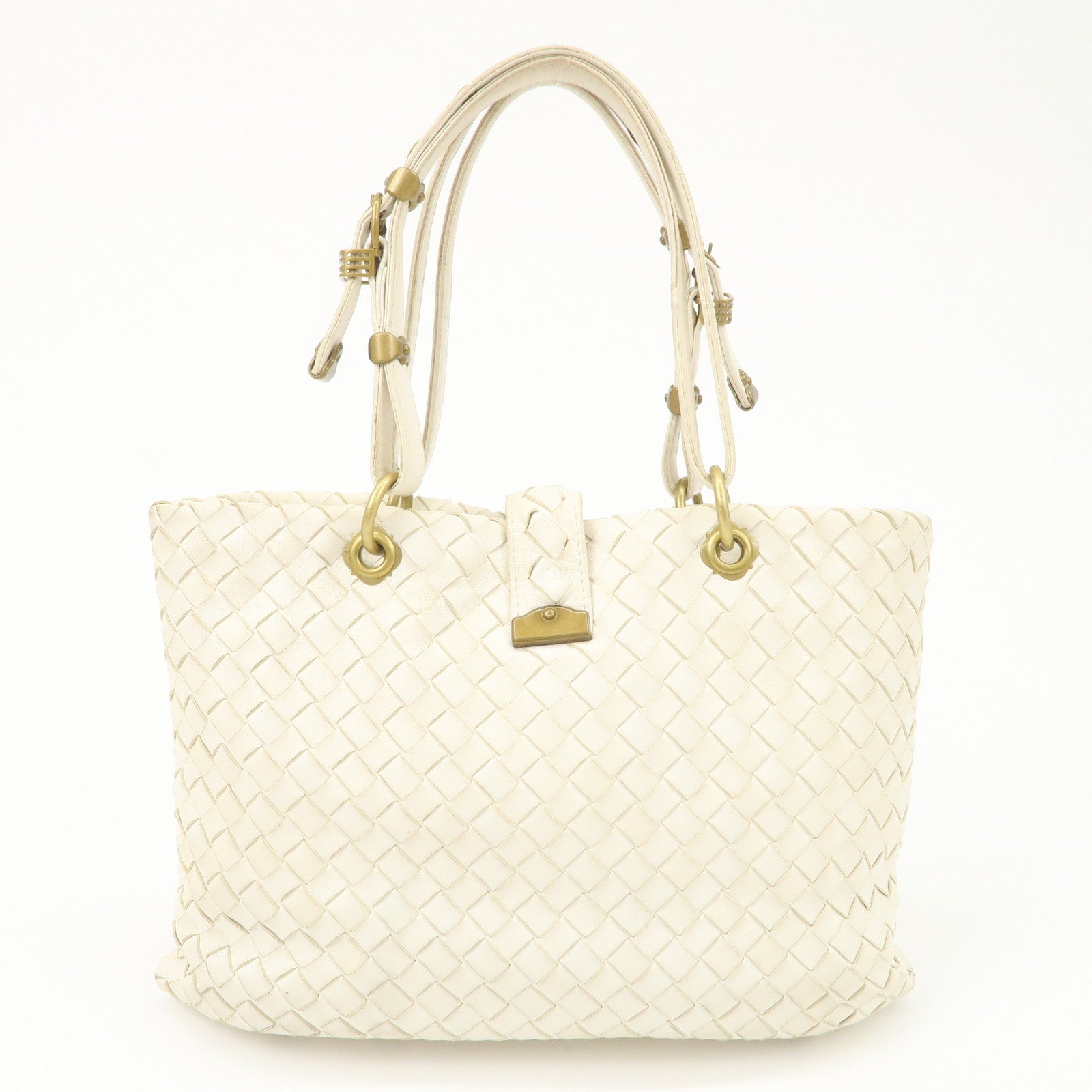 Bottega Veneta Intrecciato Leather Chain Shoulder Bag White Used