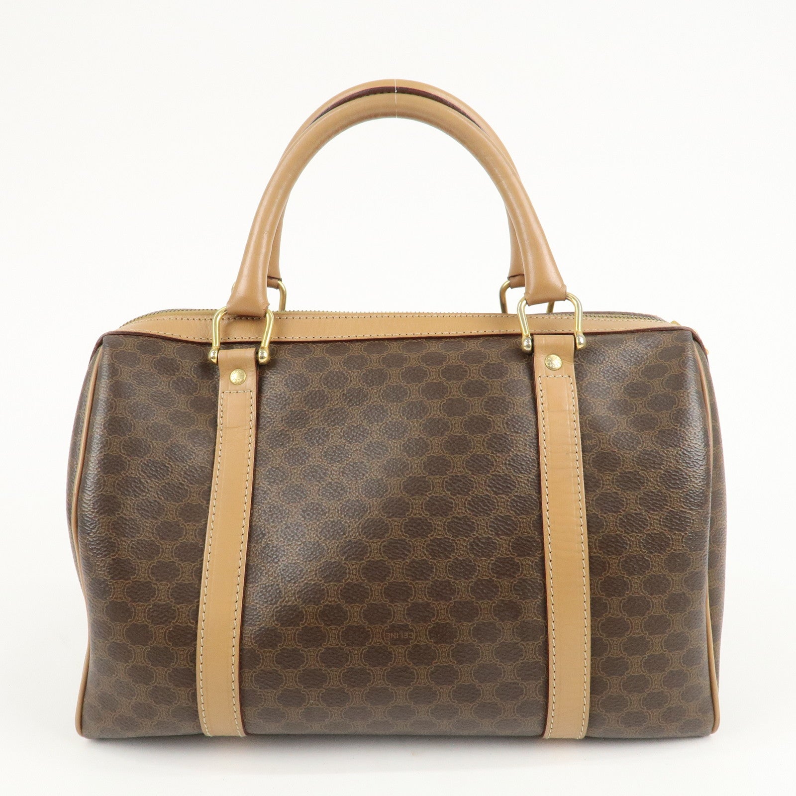 CELINE Macadam PVC Leather Boston Bag Hand Bag Brown Used