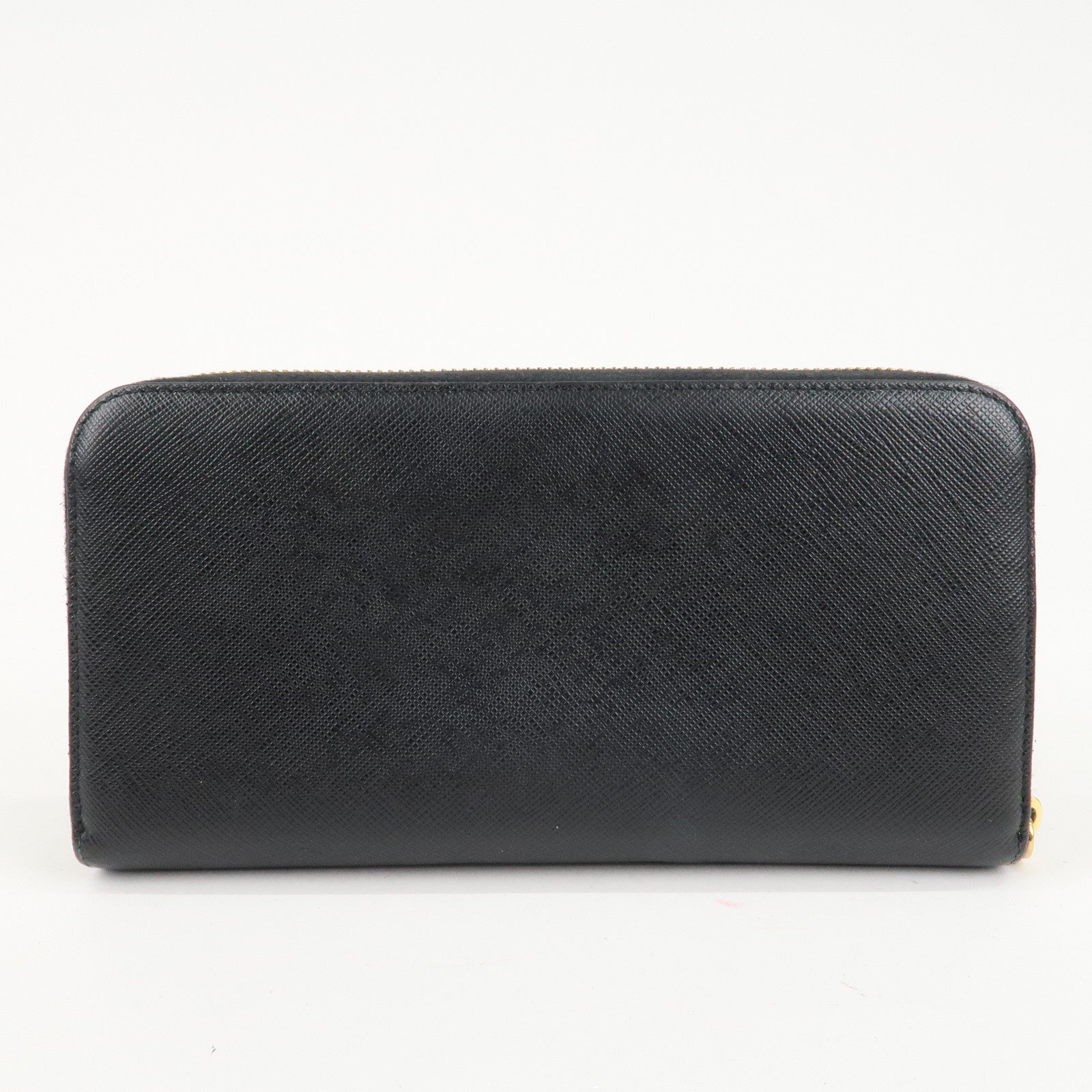 PRADA Saffiano Leather Round Zipper Long Wallet Black 1M0506 Used