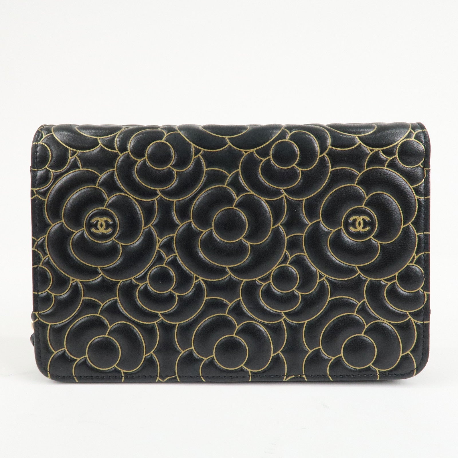 CHANEL Camellia Lamb Skin Chain Wallet Shoulder Bag A82336 Used