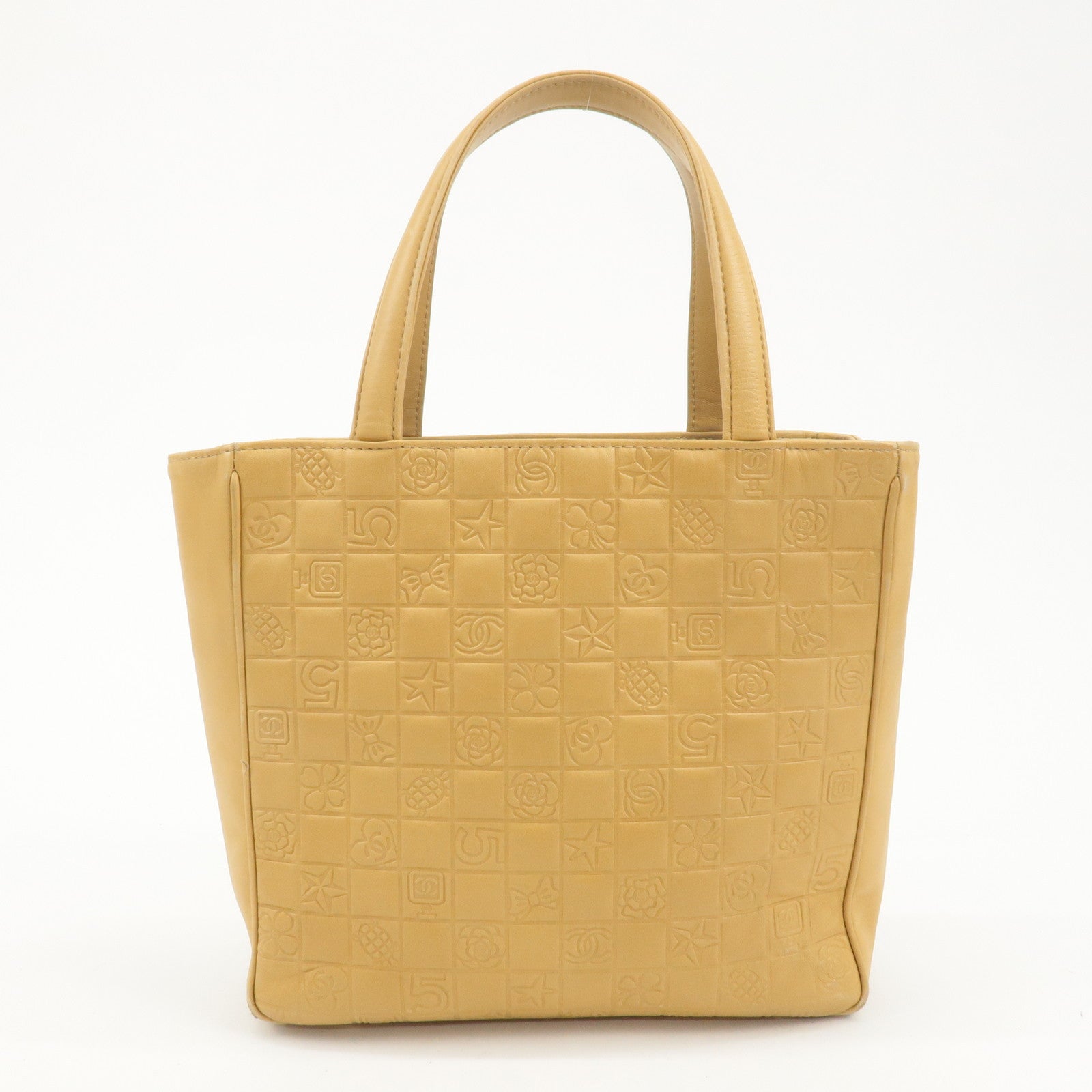 CHANEL Icon Line Leather COCO Mark Tote Bag Hand Bag Beige Used