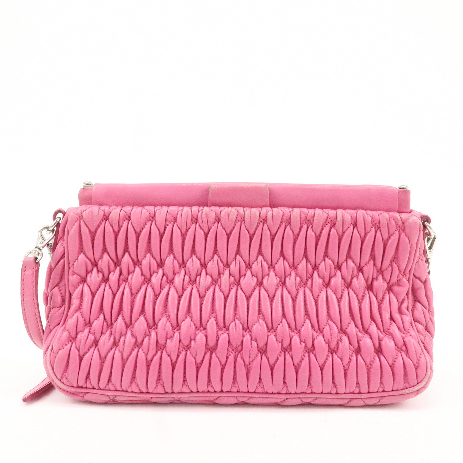 MIU MIU Matelasse Leather Bijou Shoulder Bag Hand Bag Pink Used
