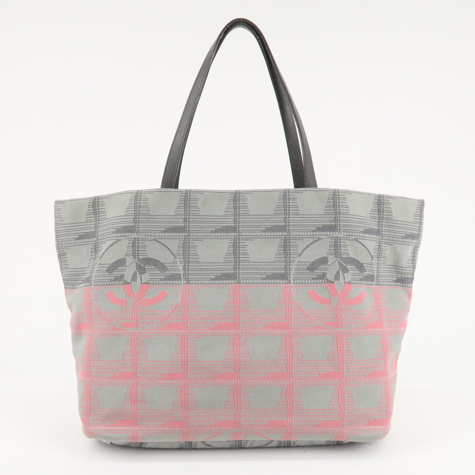 CHANEL New Travel Line Nylon Jacquard Leather Tote MM A47147 Used