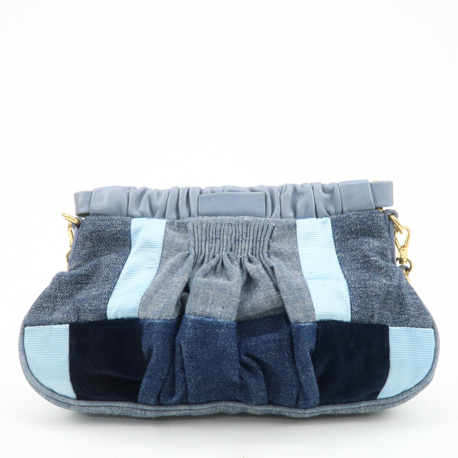 MIU MIU Denim Velour Leather Patches Shoulder Bag Blue Navy Used
