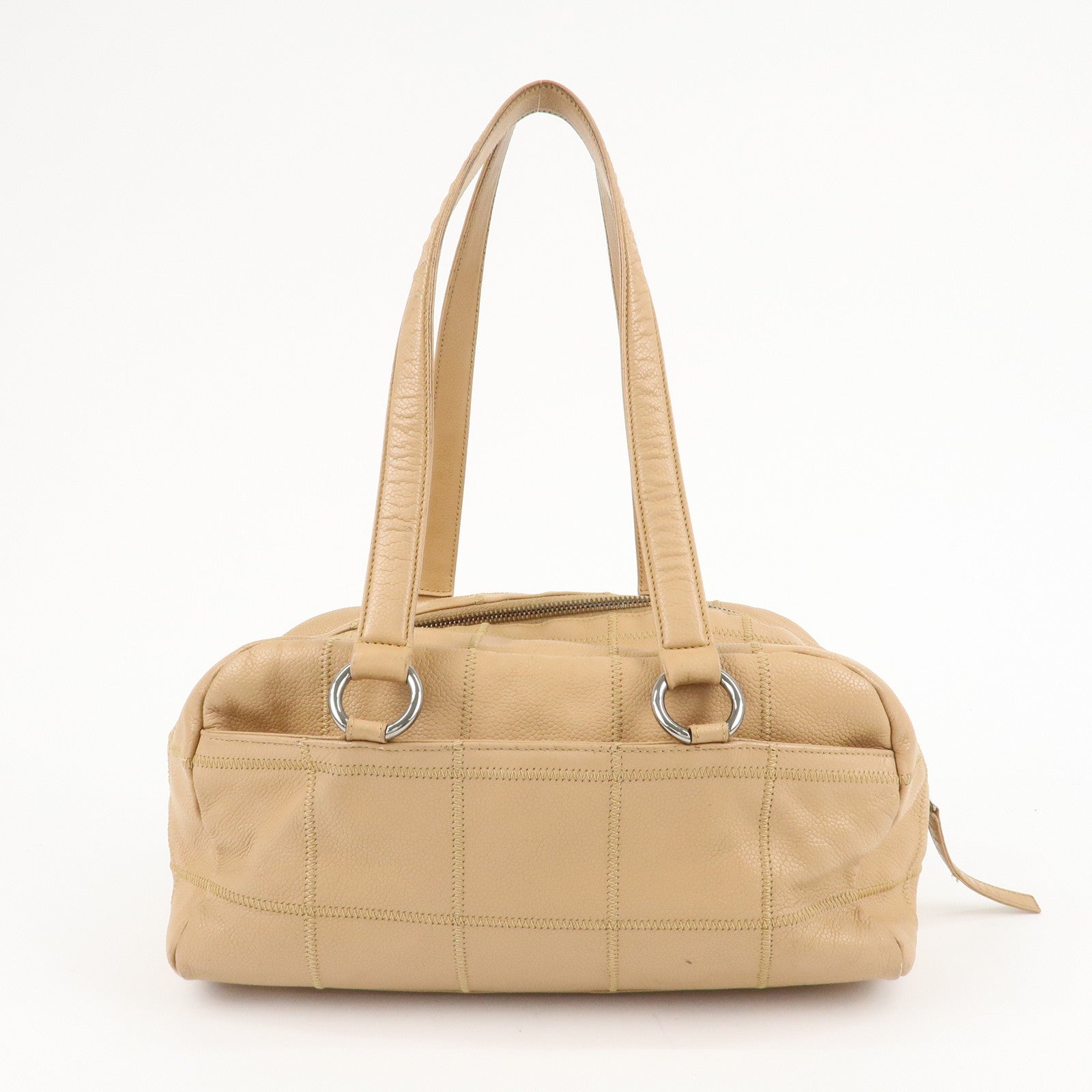 CHANEL Chocolate Bar Caviar Skin Mini Boston Bag Beige A26135 Used