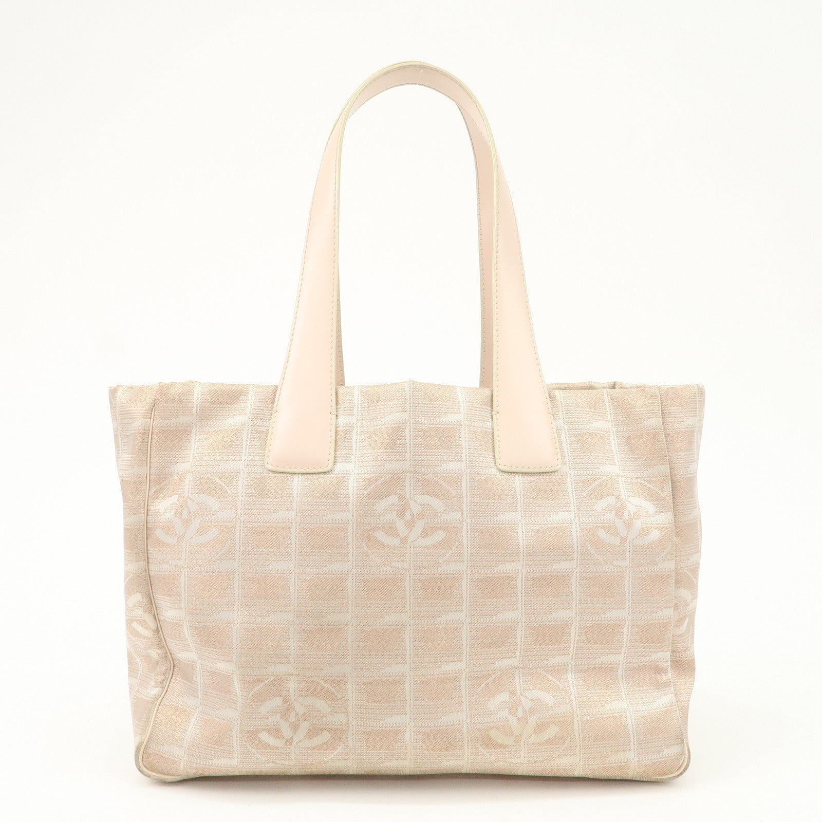 CHANEL New Travel Line Nylon Jacquard Leather Tote Bag Pink A15991 Used