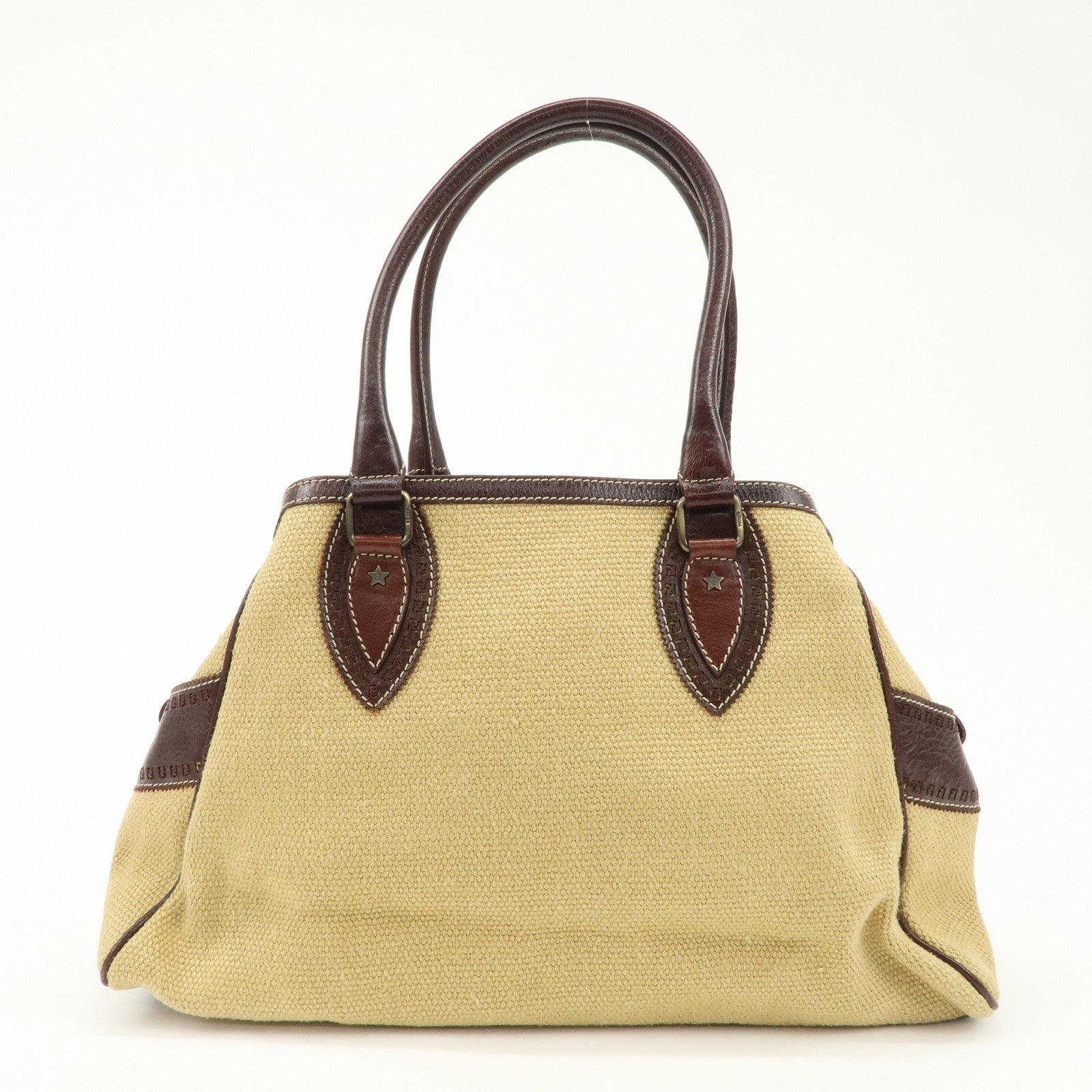 FENDI Ethnico Zucca Canvas Leather Shoulder Bag Beige Brown 8BN162 Used